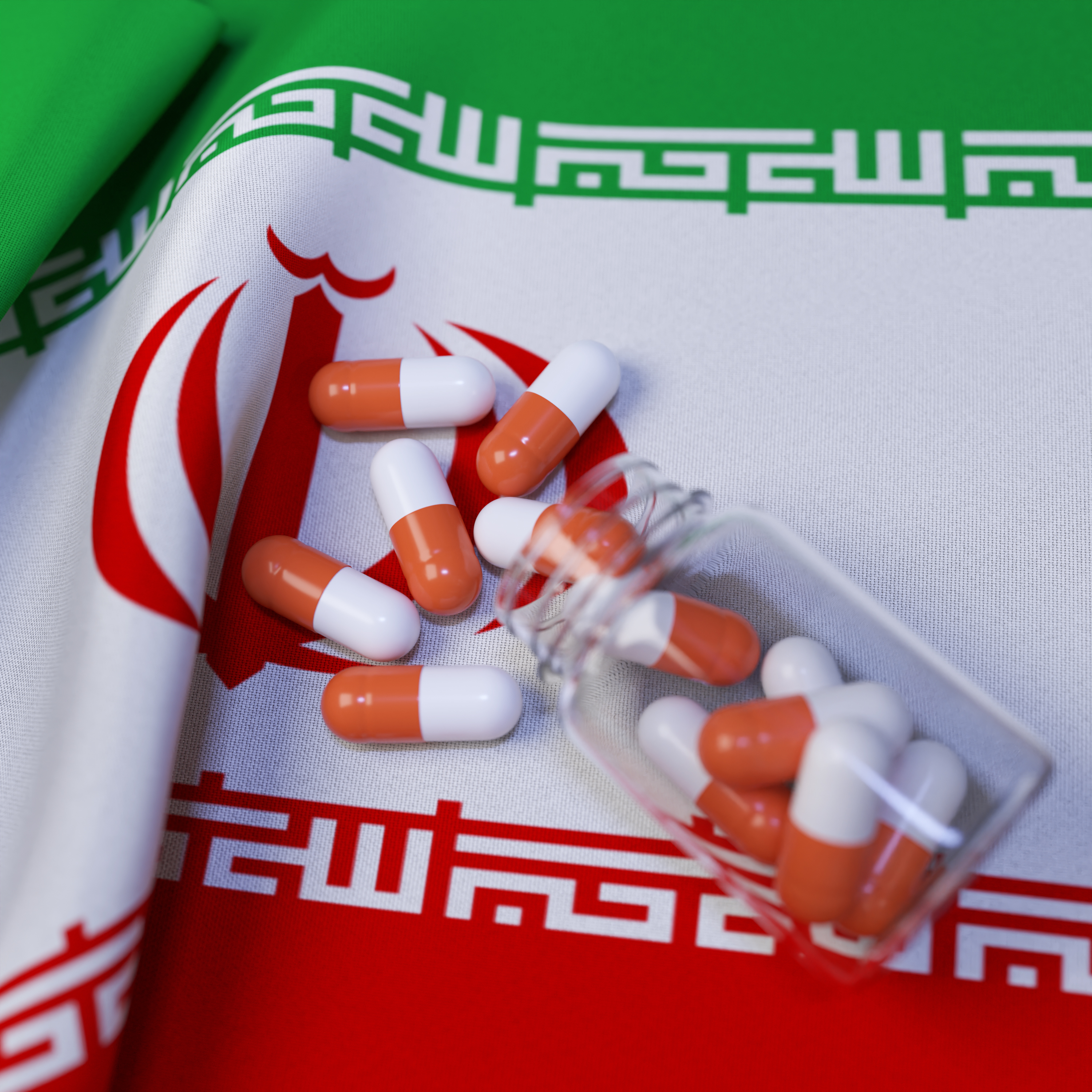 Flag of Iran With Pills and Capsules