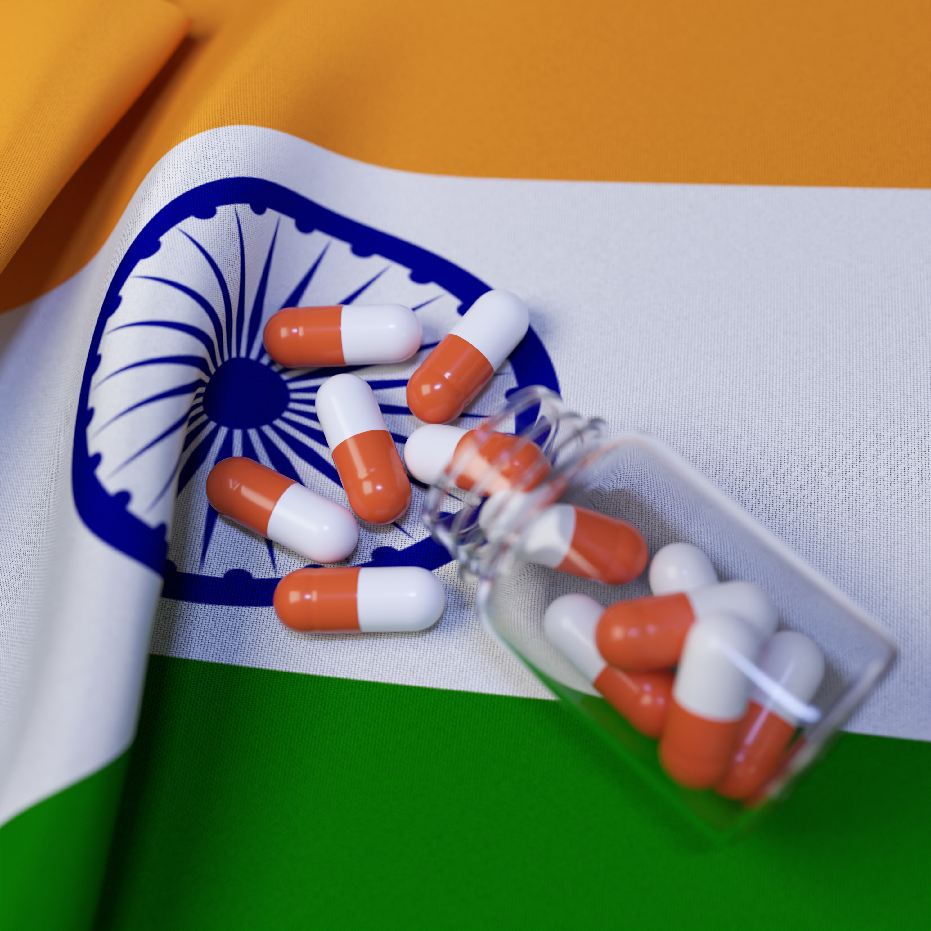 Flag of India With Pills and Capsules
