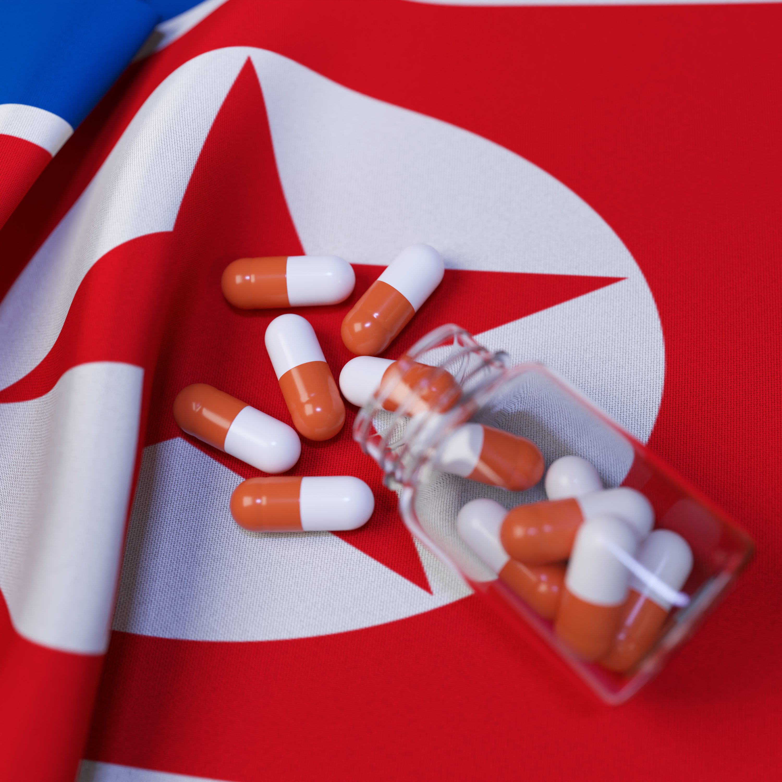 Flag of North Korea With Pills and Capsules