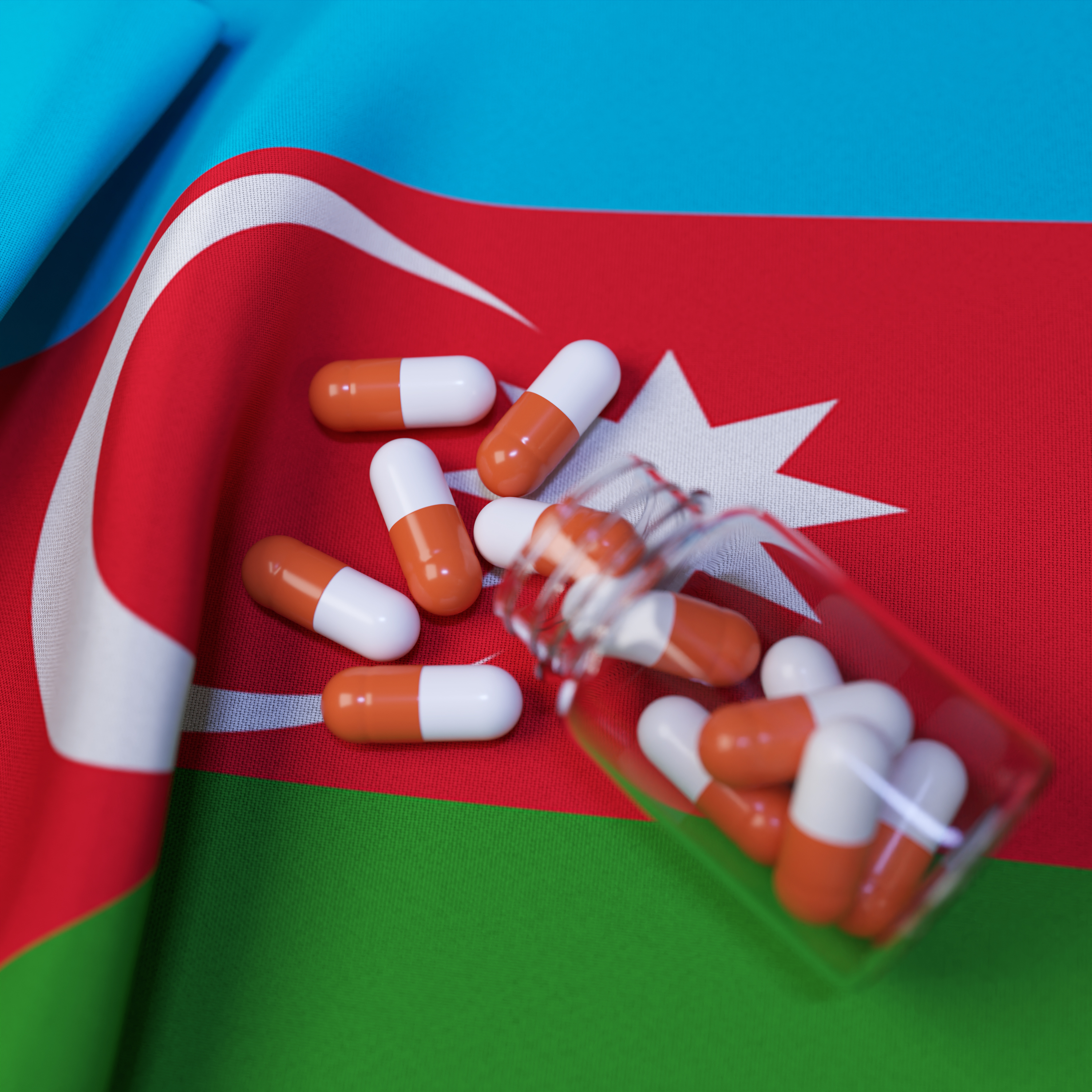 Flag of Azerbaijan With Pills and Capsules