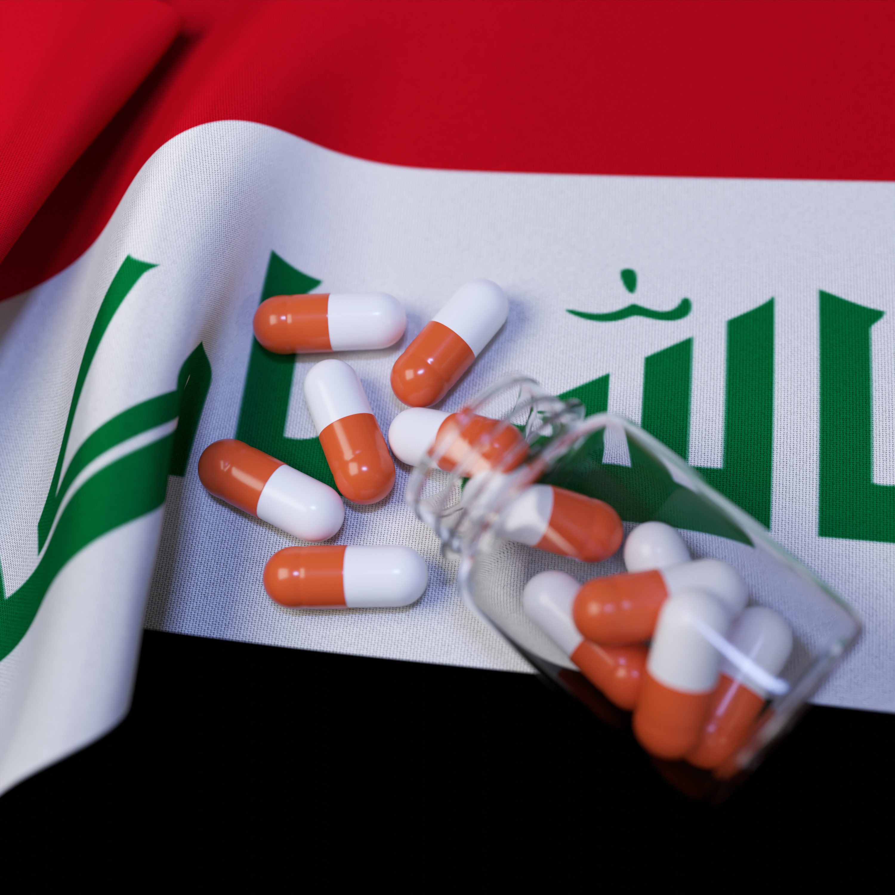 Flag of Iraq With Pills and Capsules