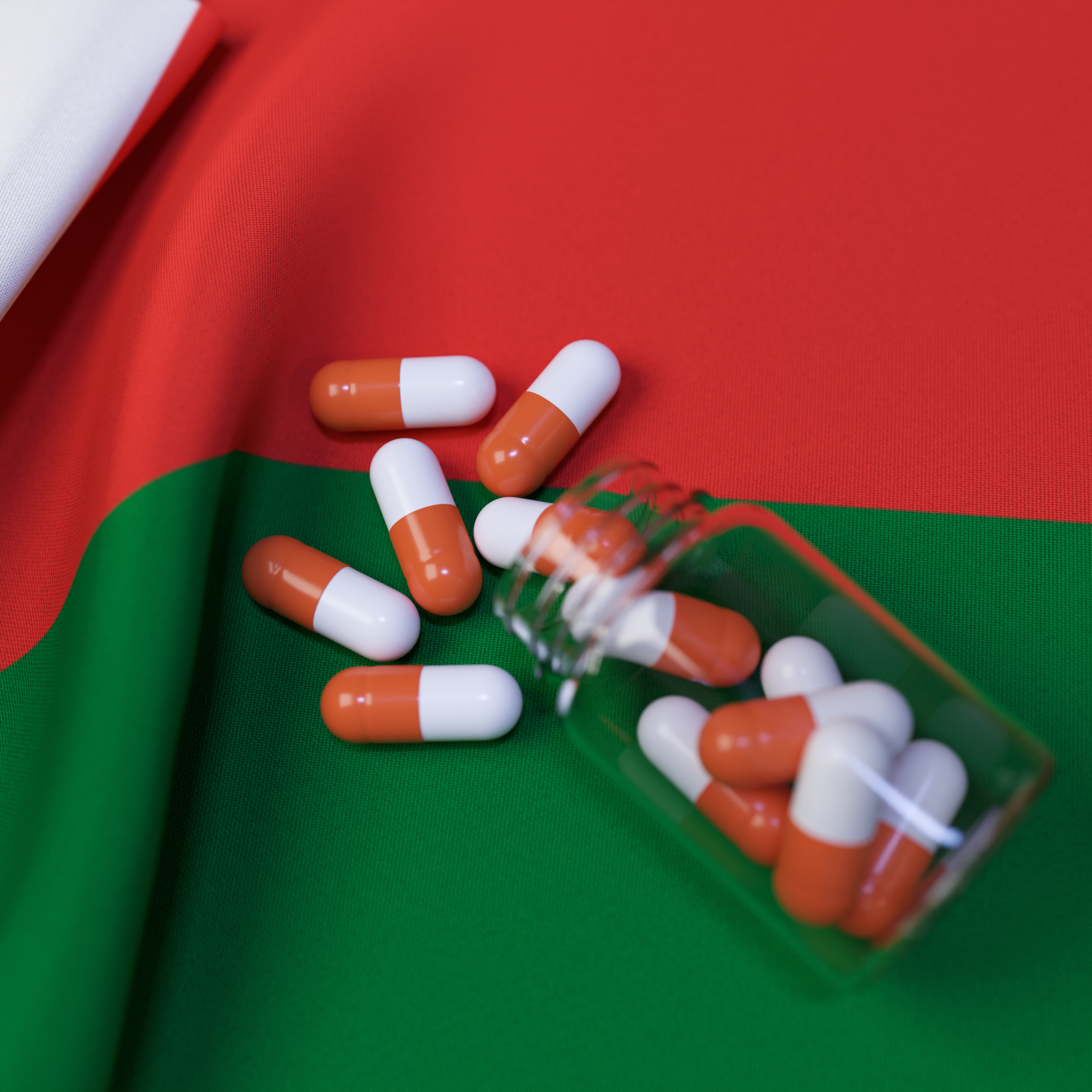 Flag of Madagascar With Pills and Capsules