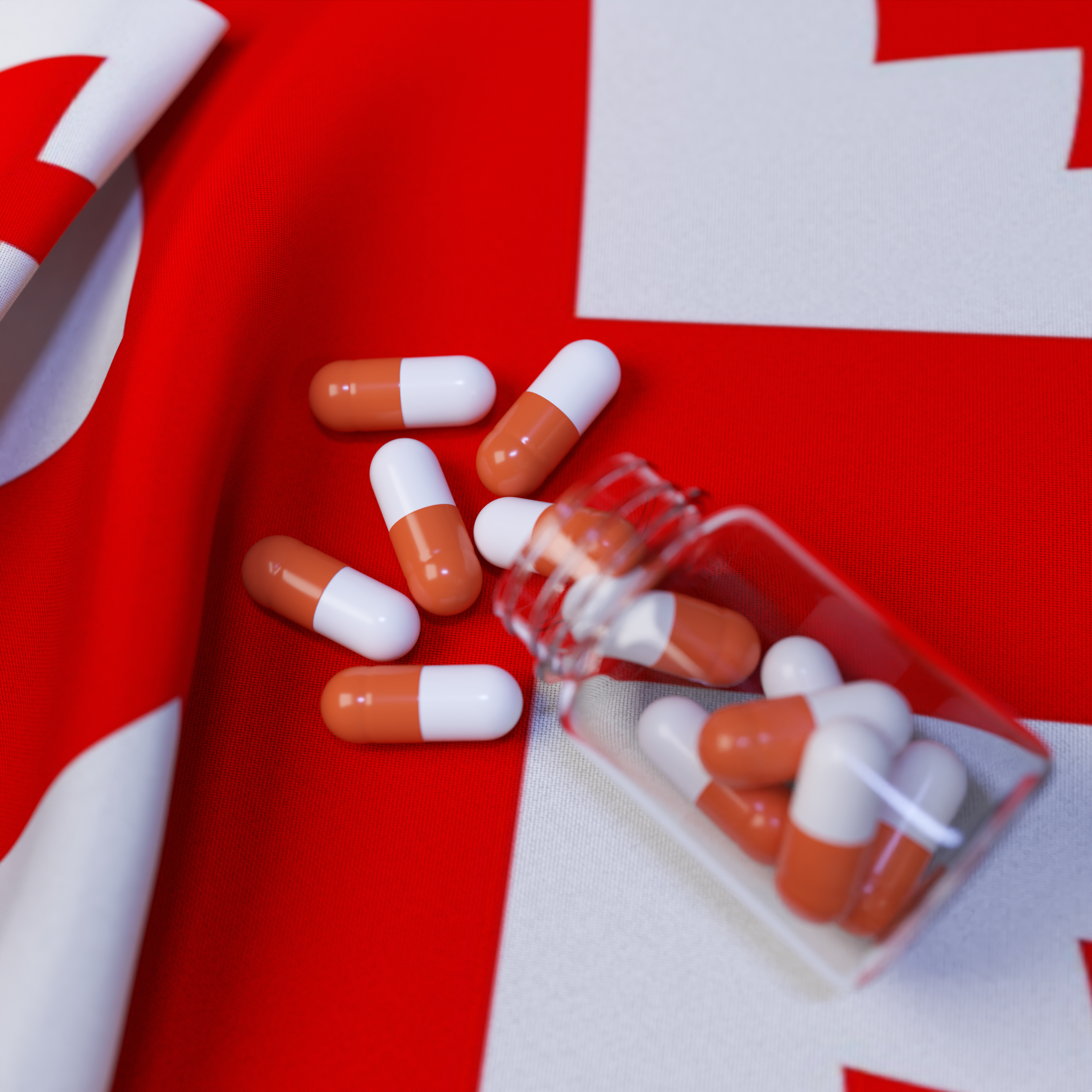 Flag of Georgia With Pills and Capsules
