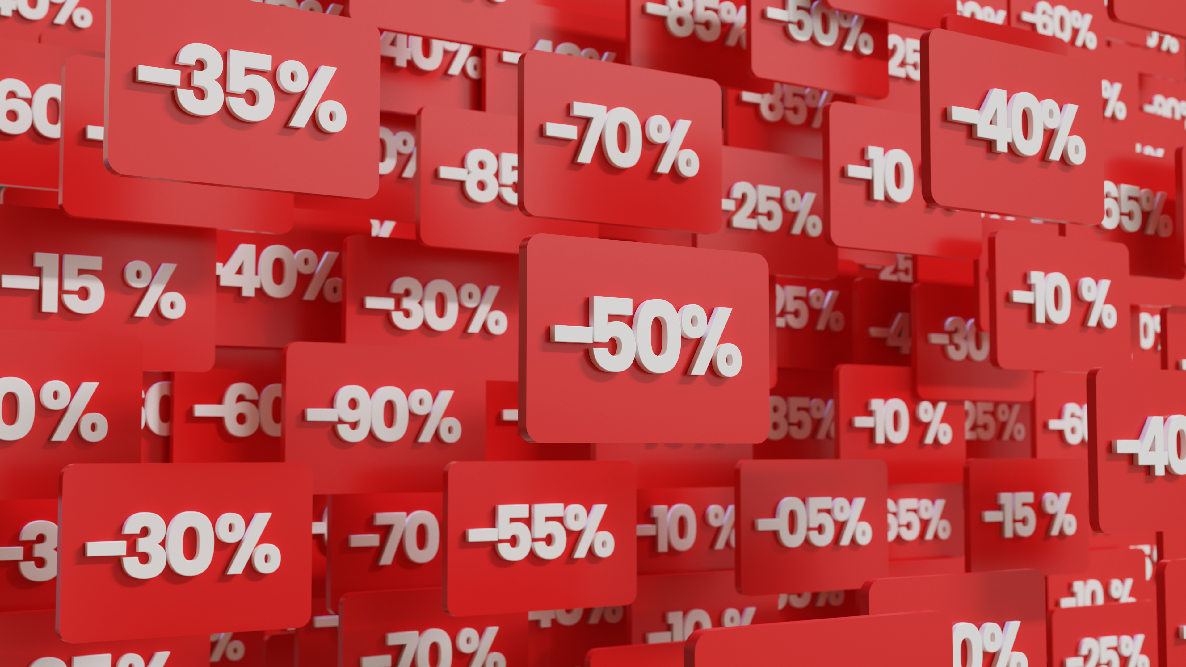 Red and White Percentage Discount Sale Numbers