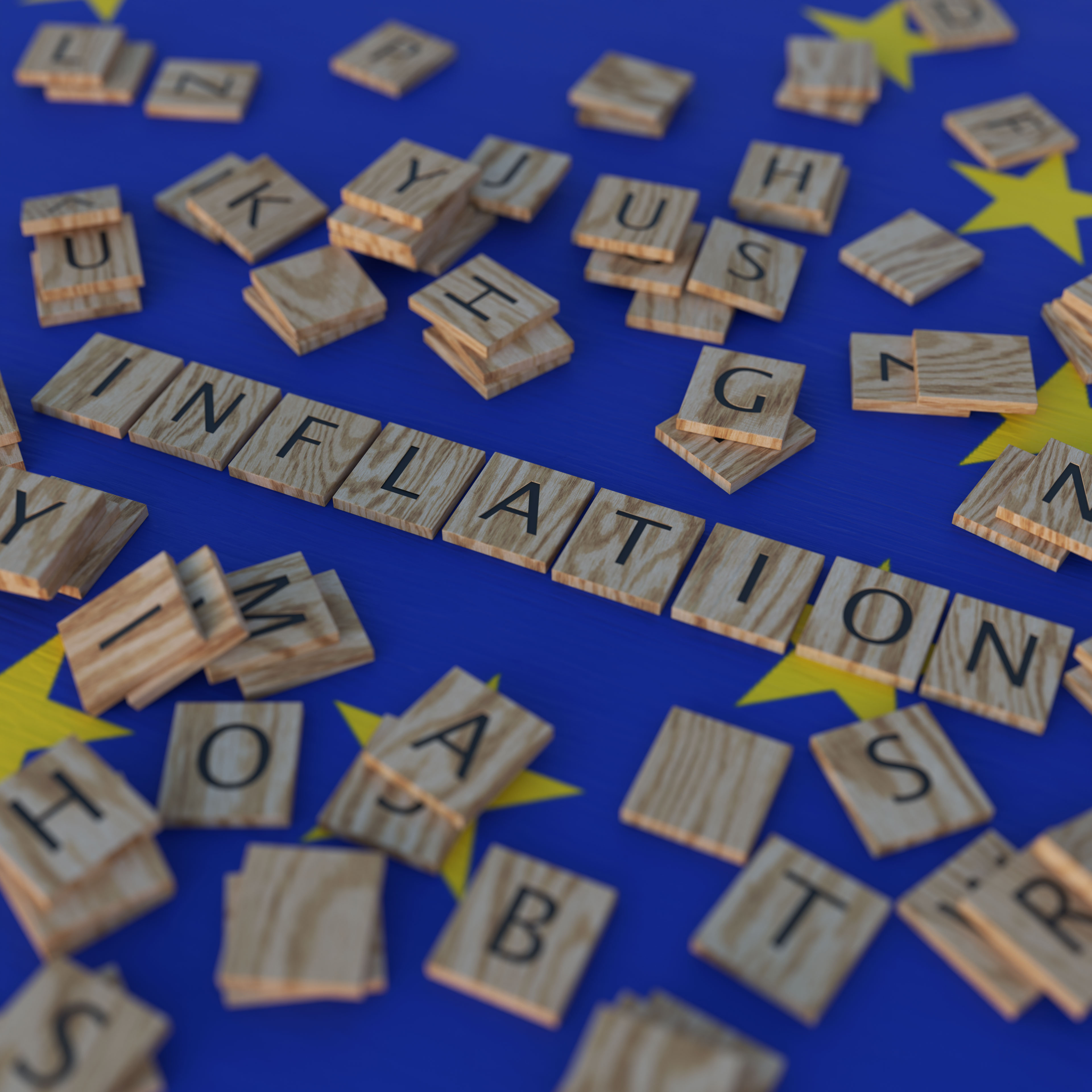 Inflation In EU, European Union With Scrabble Letters