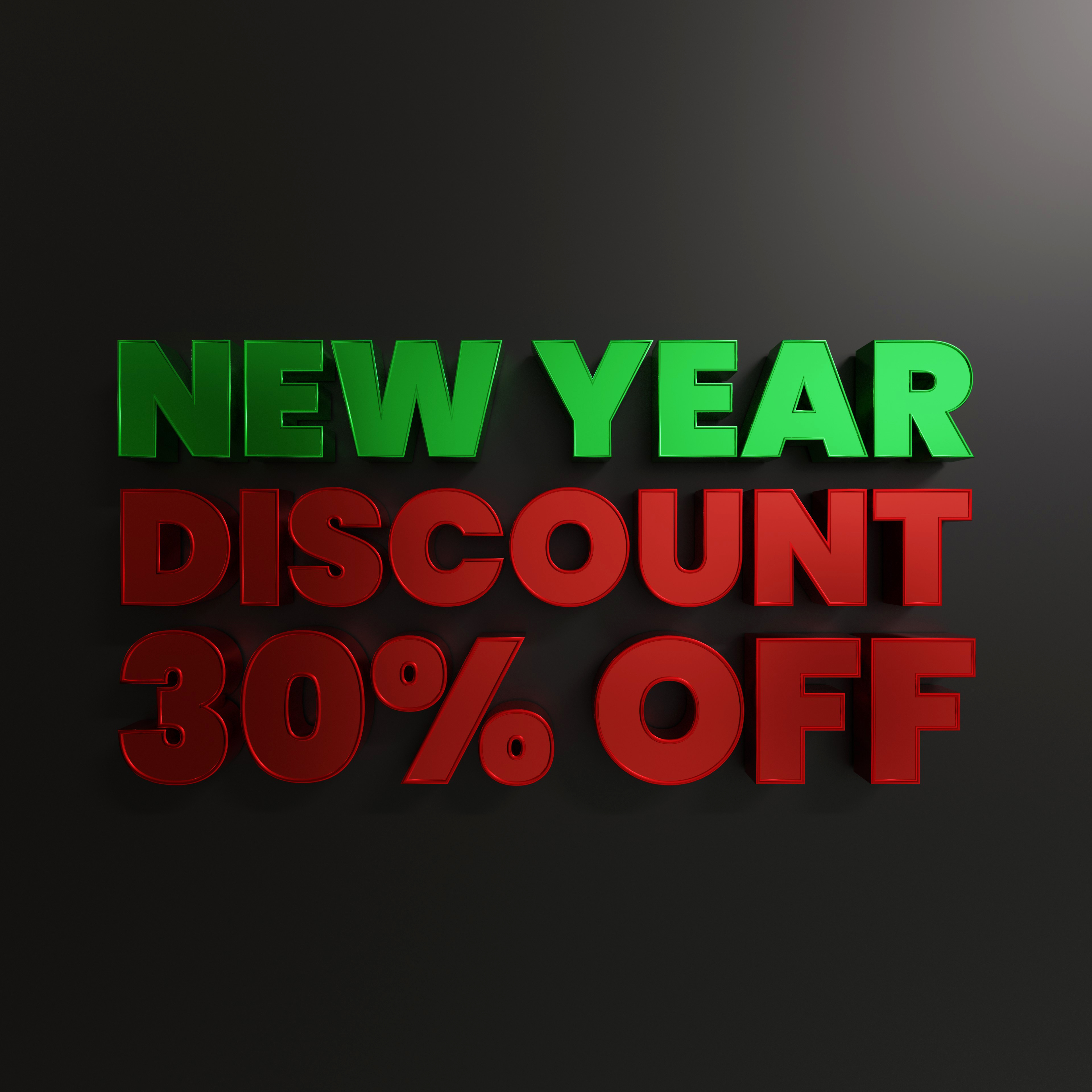 Green And Red New Year Discount 30 Percent Off With Dark Background