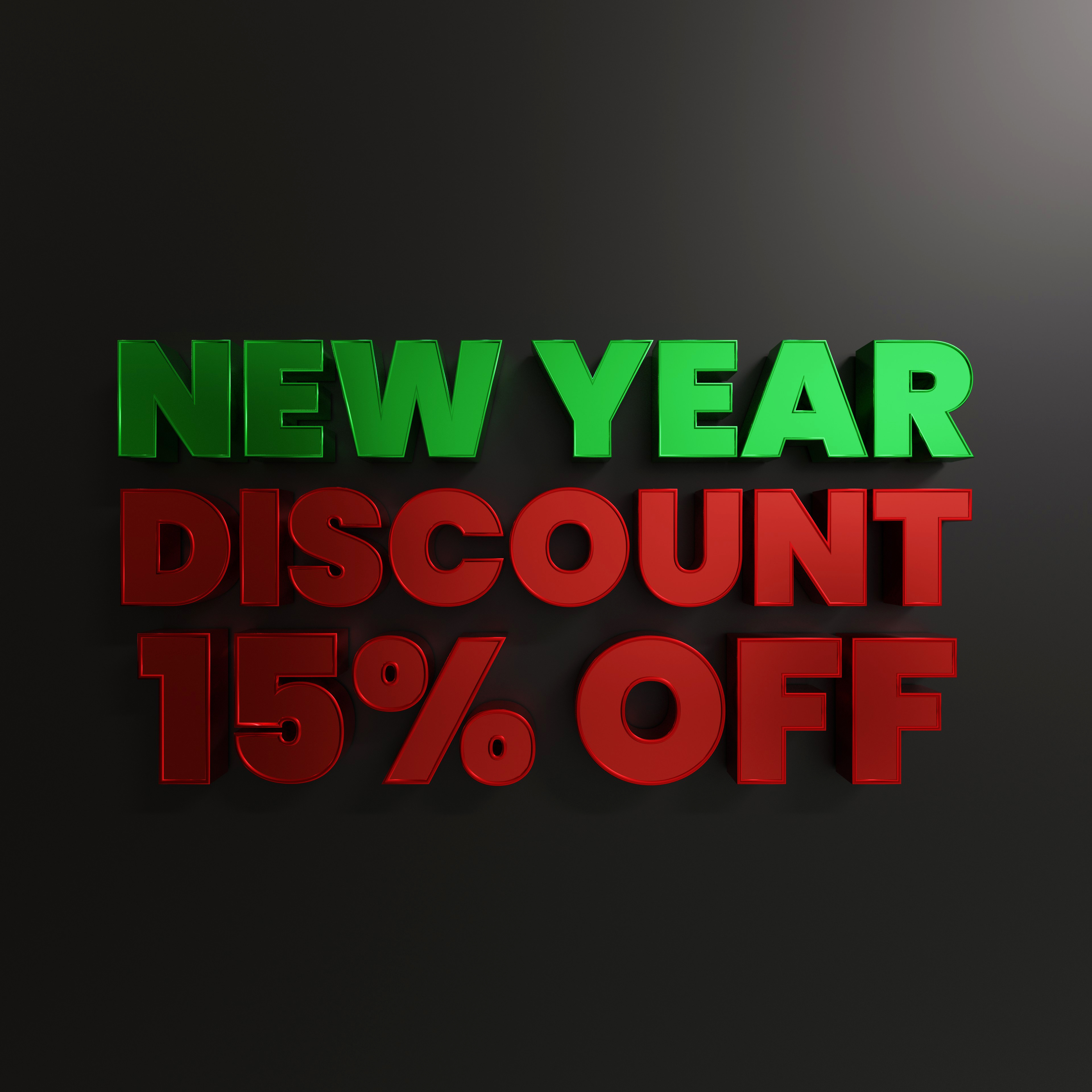 Green And Red New Year Discount 15 Percent Off With Dark Background