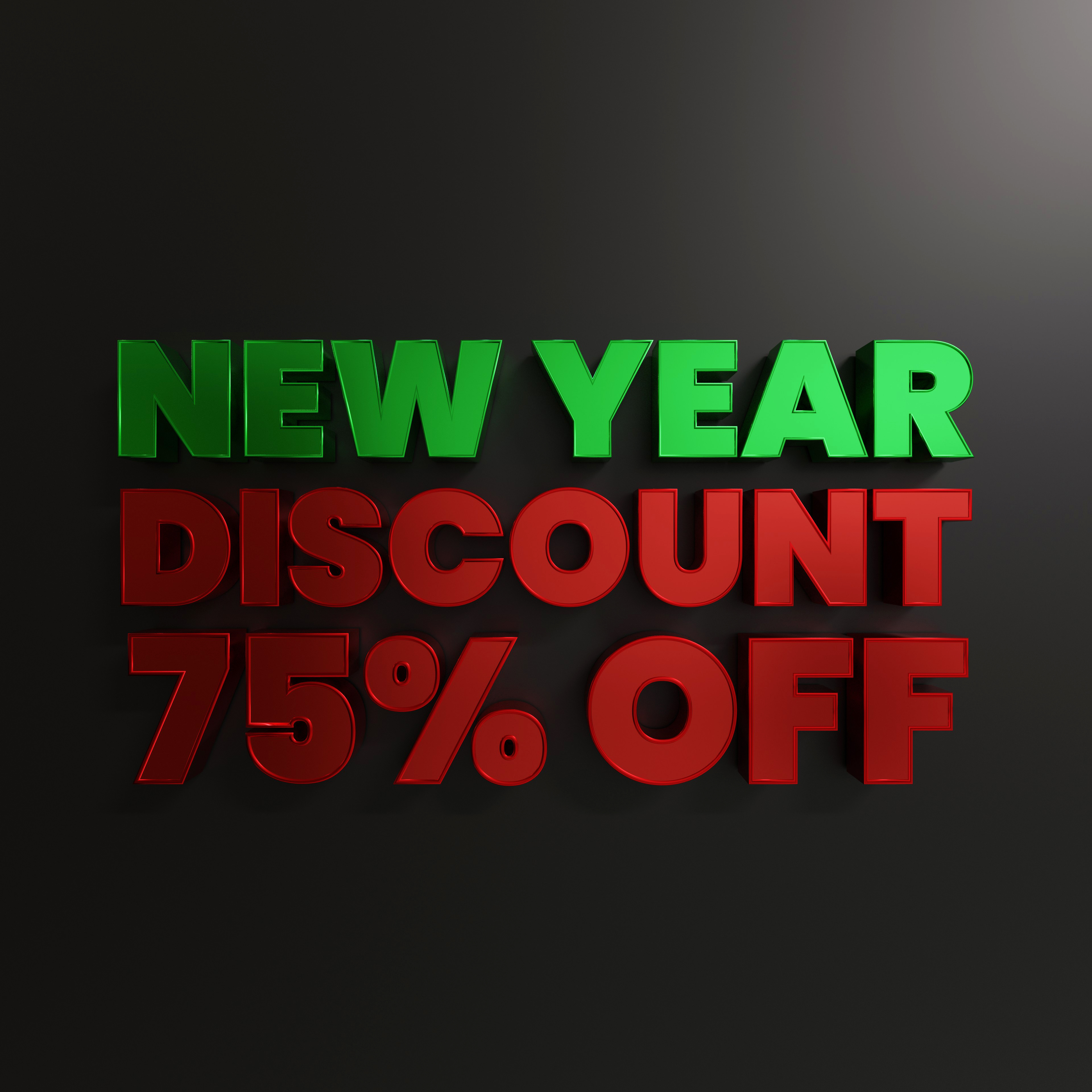 Green And Red New Year Discount 75 Percent Off With Dark Background