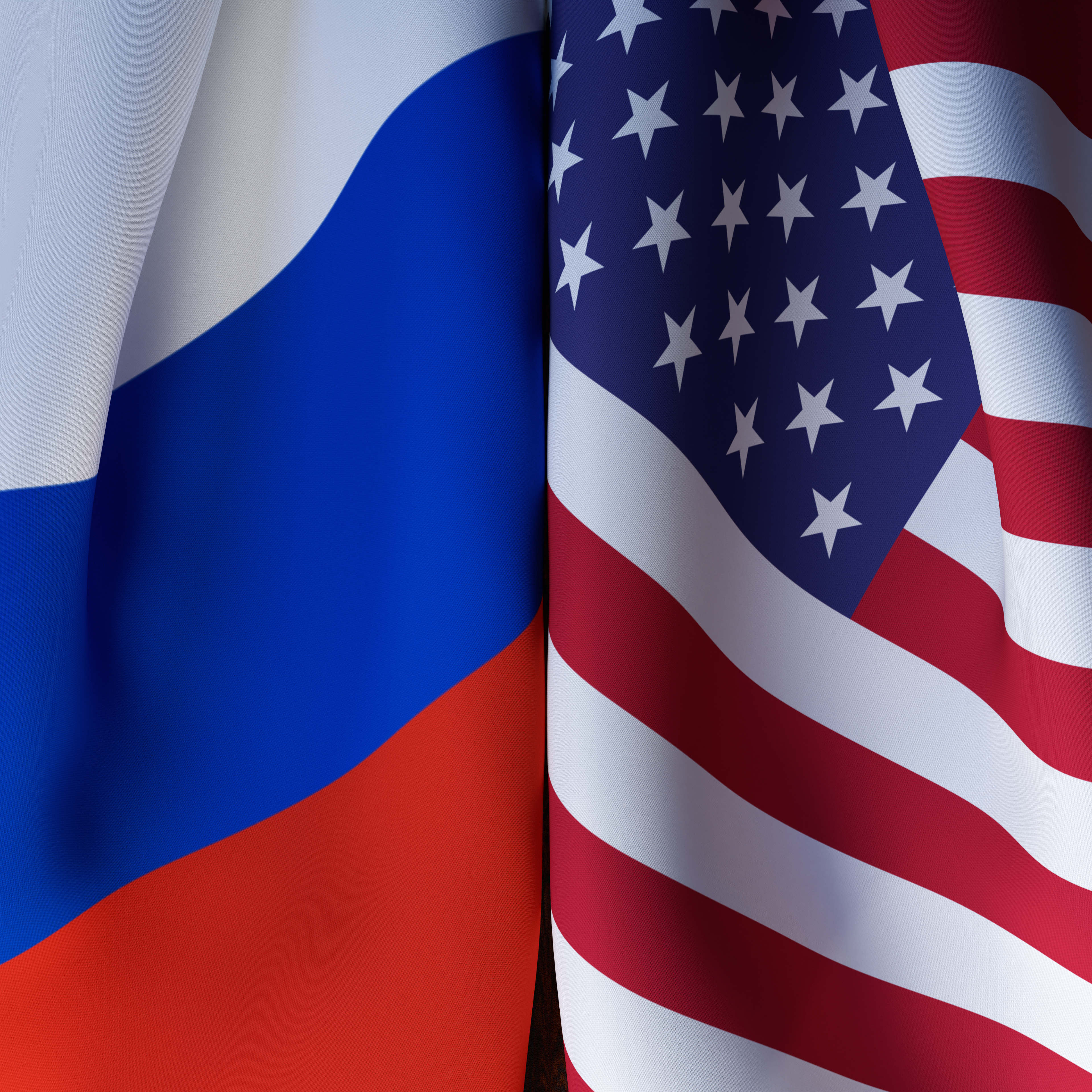 Waving  Flags Of Russia And USA