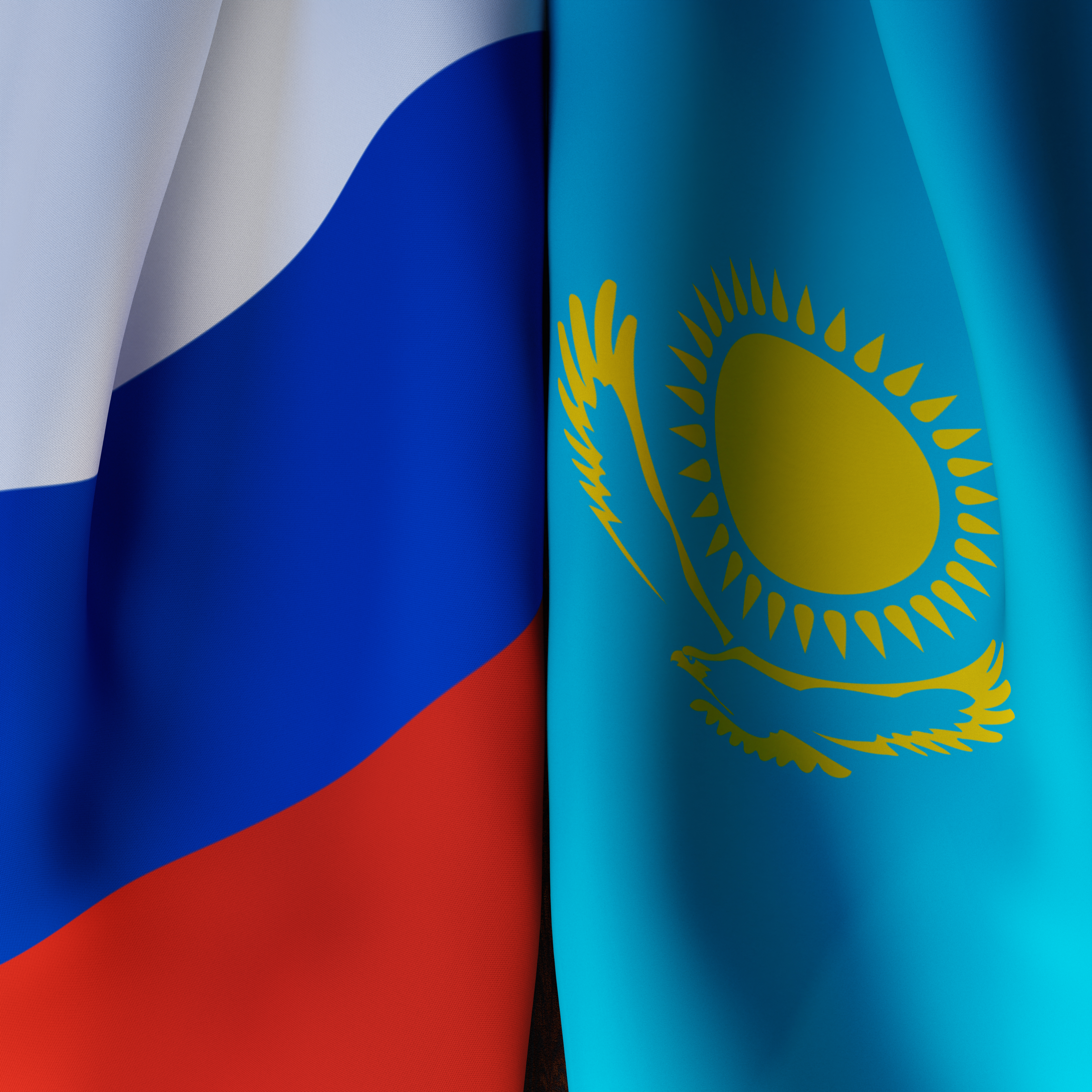 Waving  Flags Of Russia And Kazakhstan