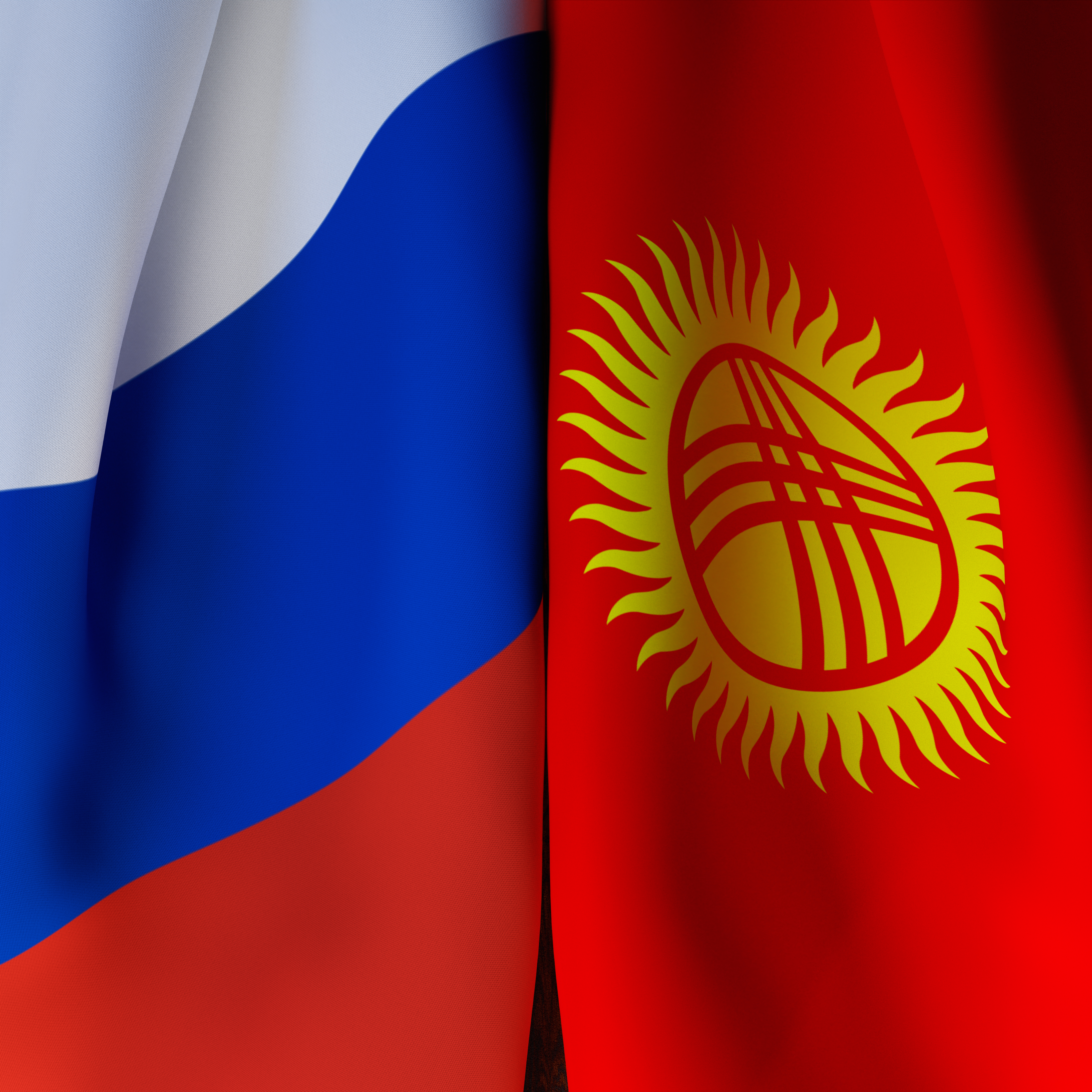 Waving  Flags Of Russia And Kyrgyzstan