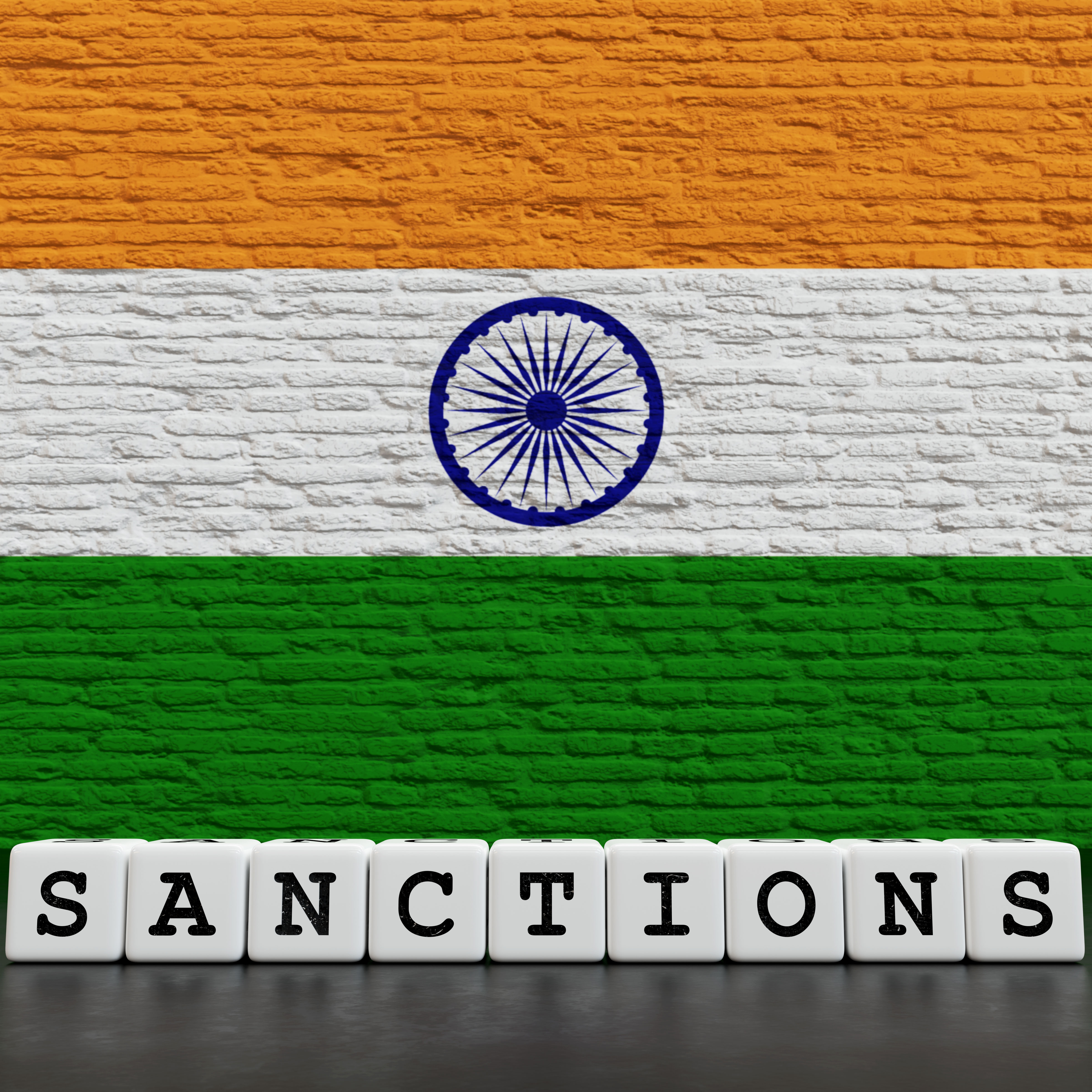 India Flag on Bricks Wall With Sanctions