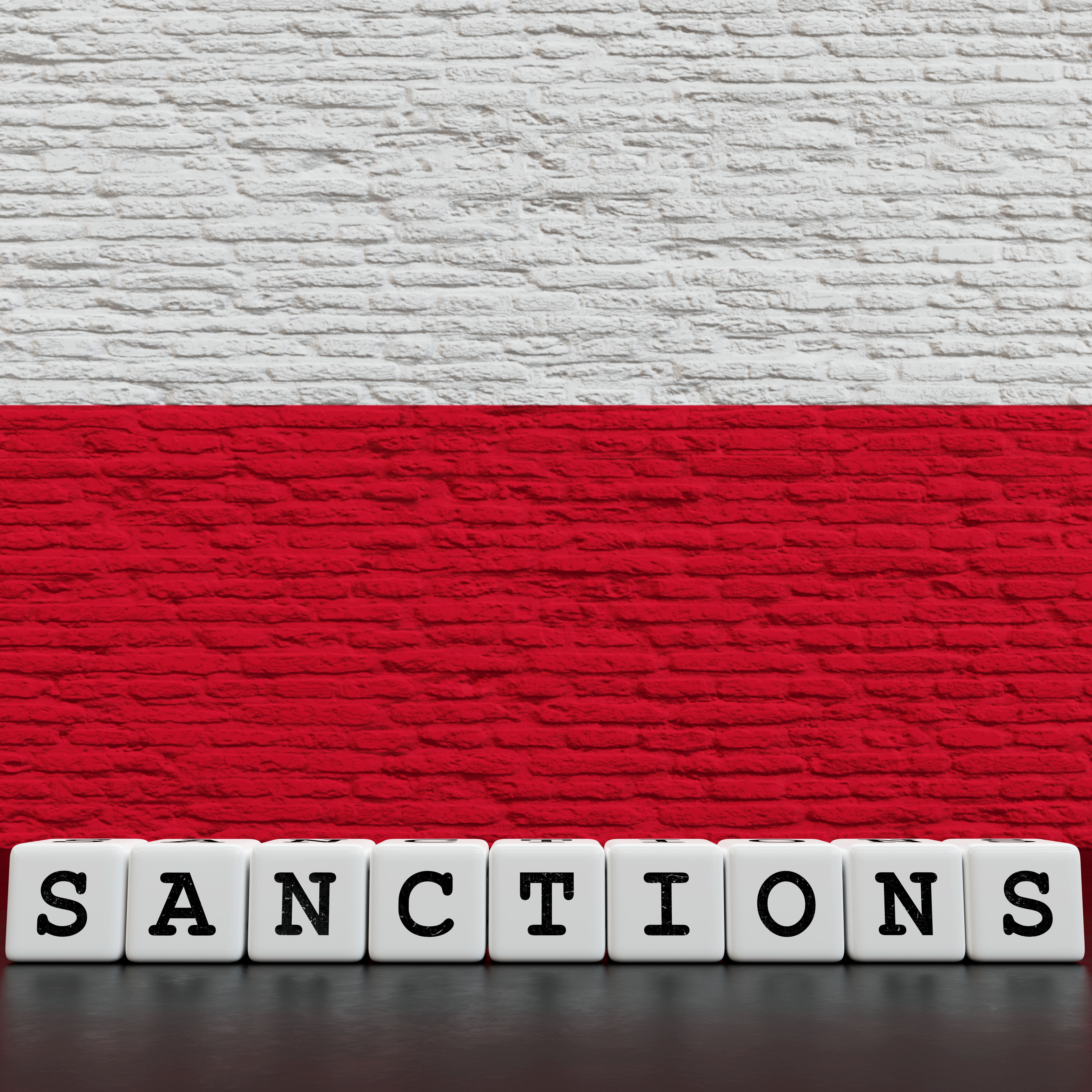 Poland Flag on Bricks Wall With Sanctions