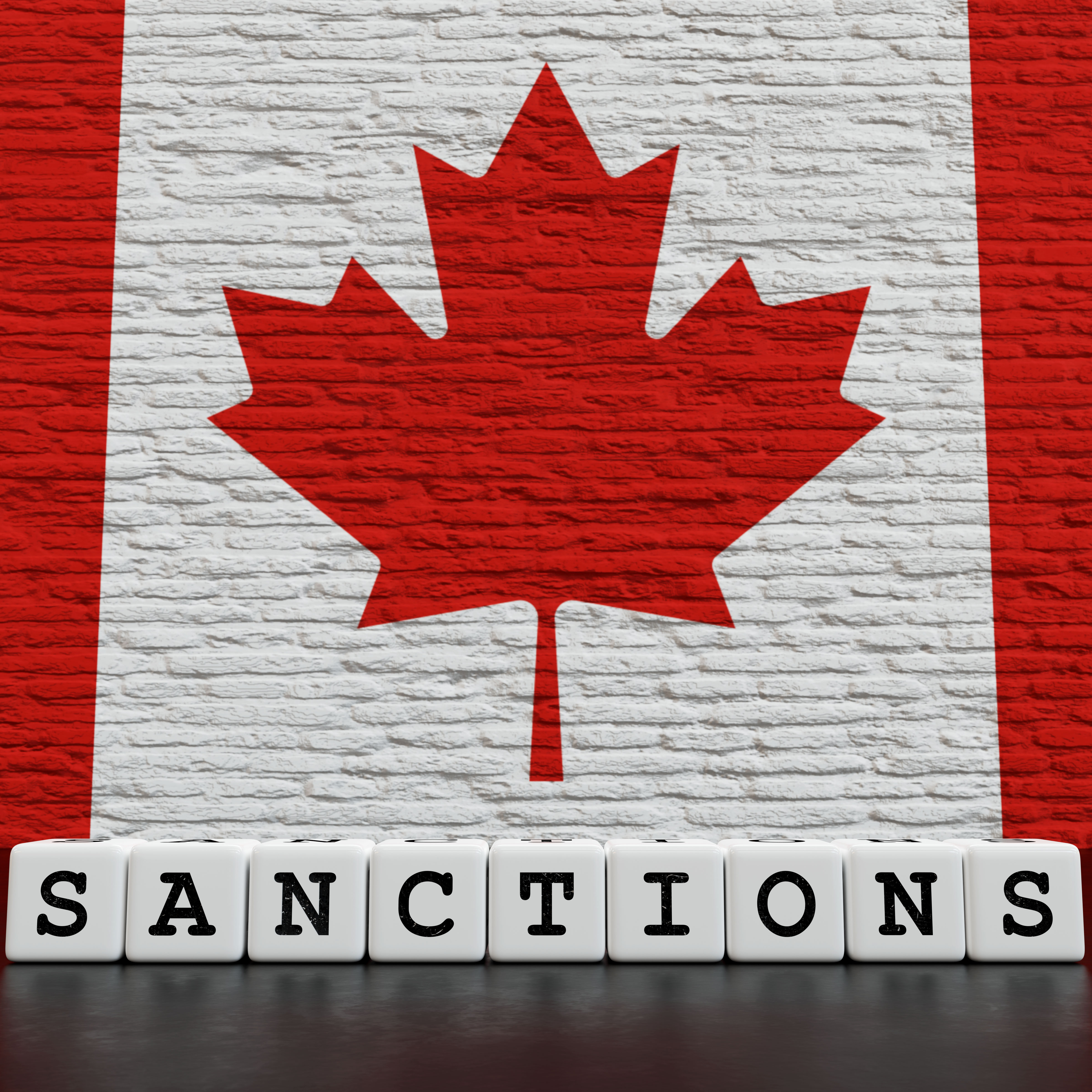 Canada Flag on Bricks Wall With Sanctions