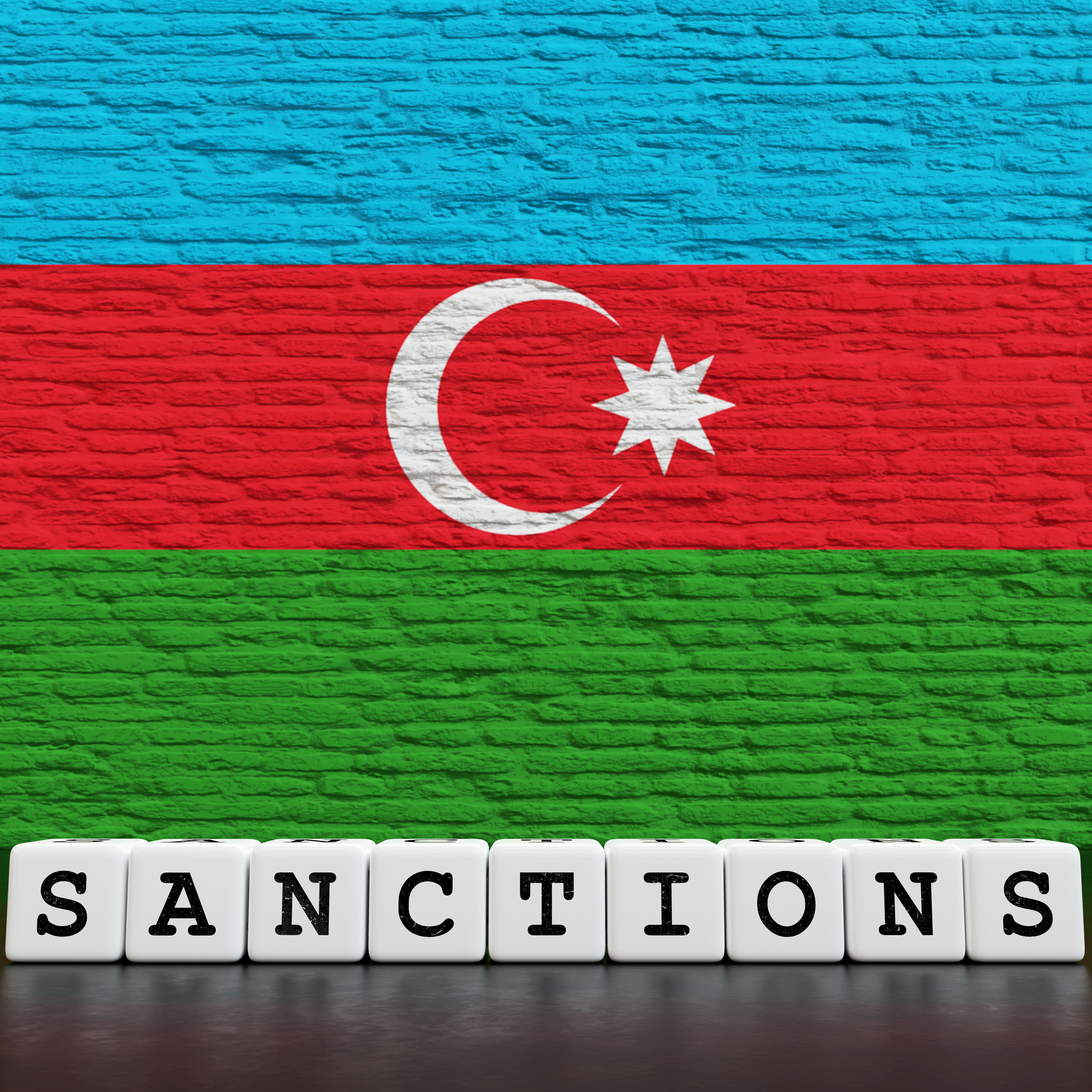 Azerbaijan Flag on Bricks Wall With Sanctions