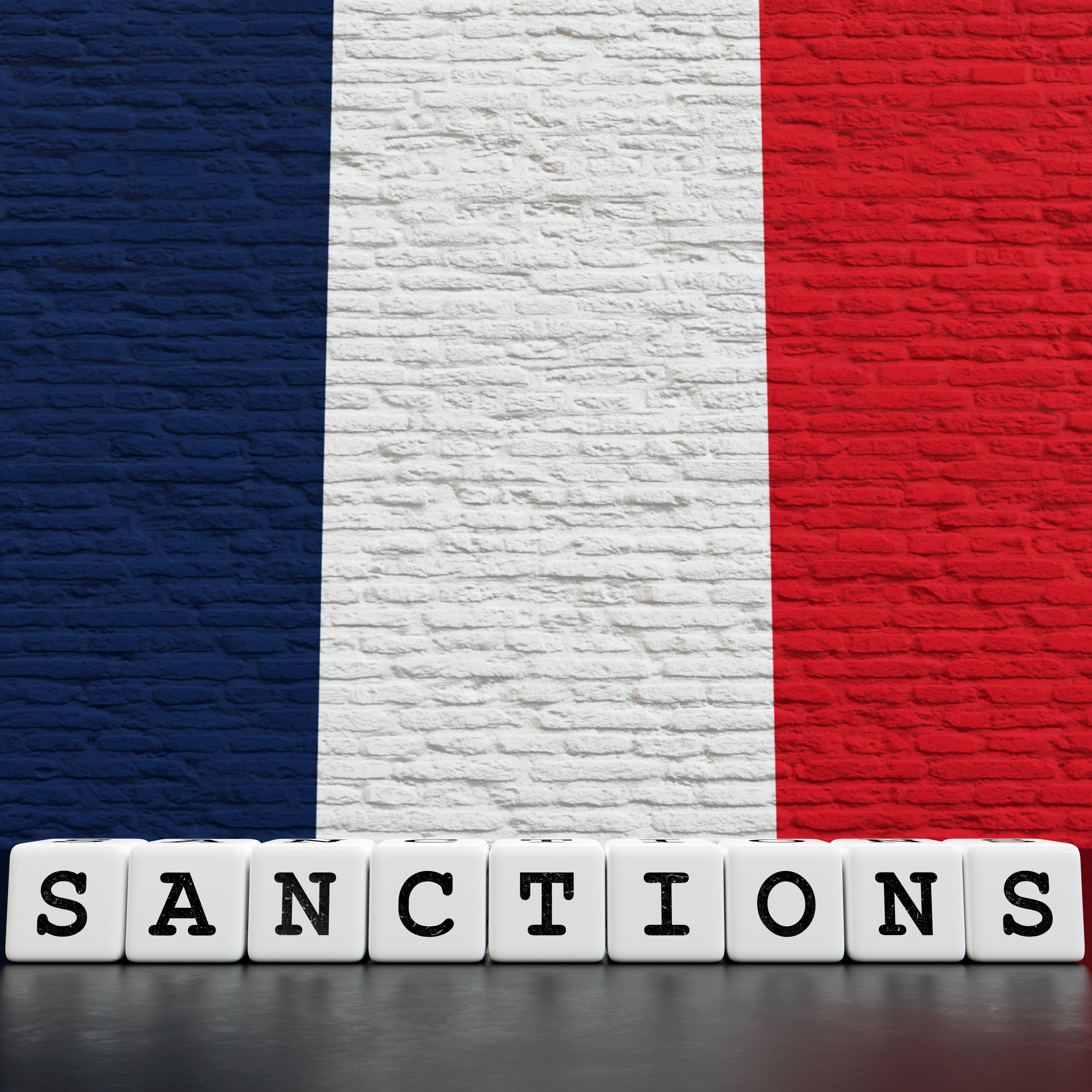France Flag on Bricks Wall With Sanctions