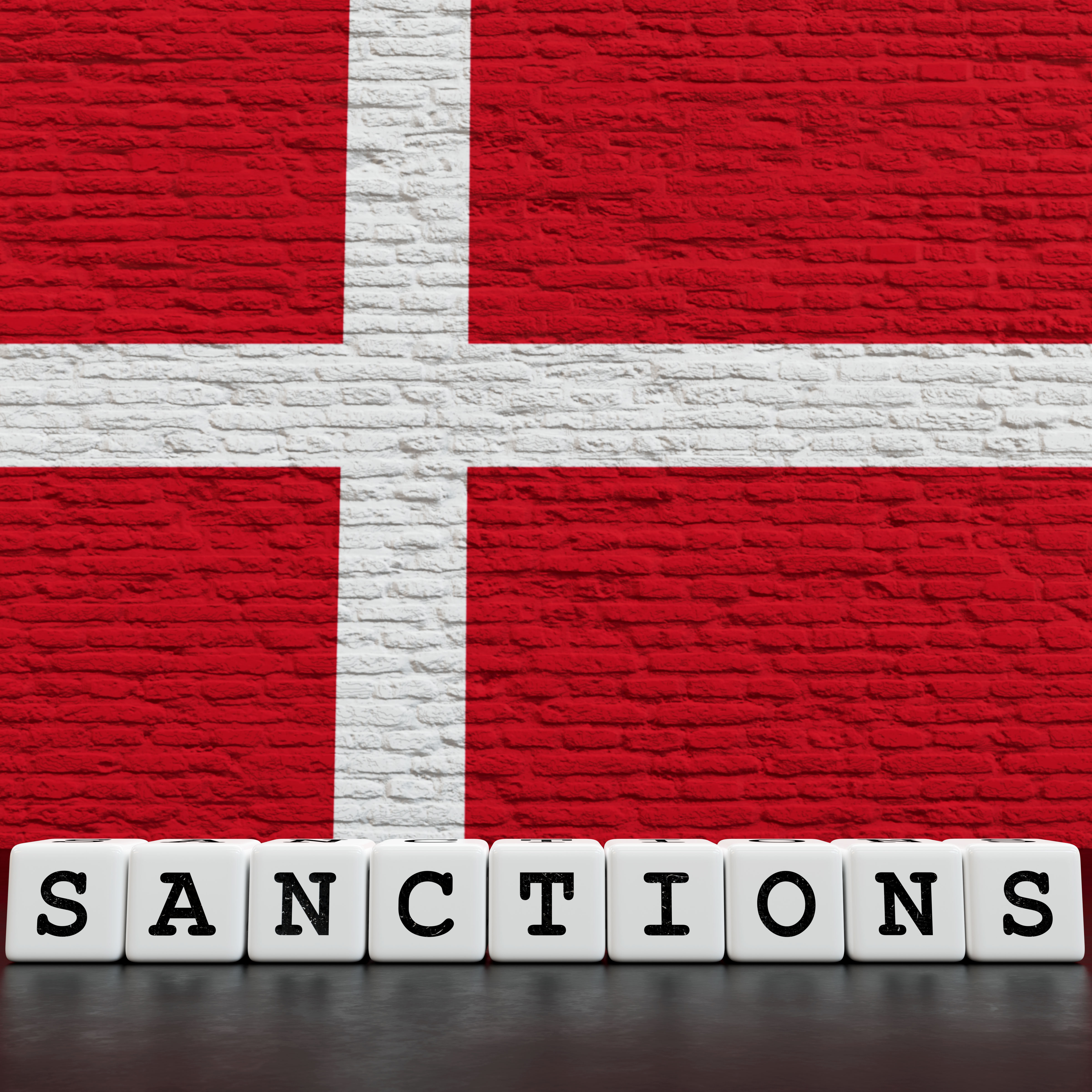 Denmark Flag on Bricks Wall With Sanctions