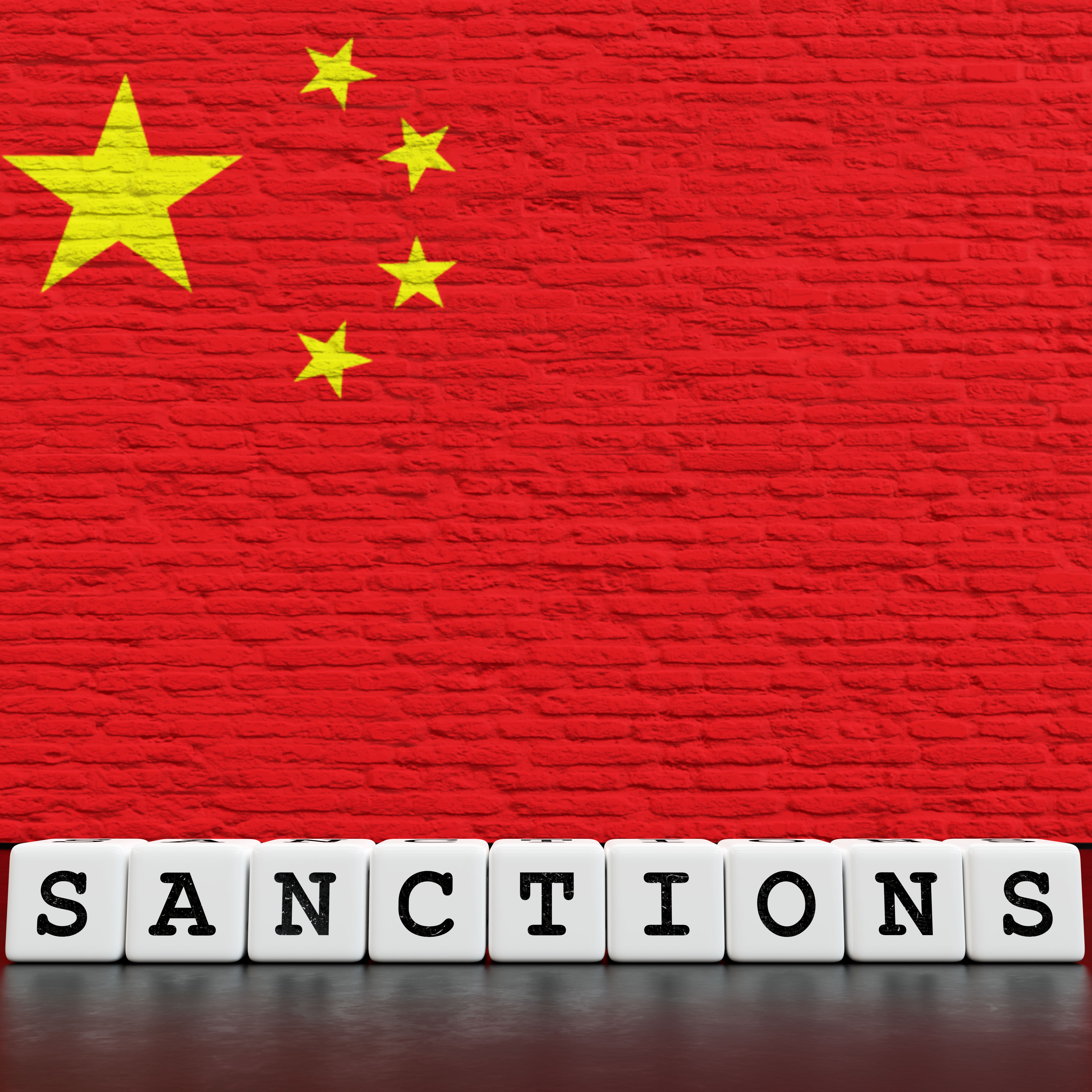 China Flag on Bricks Wall With Sanctions