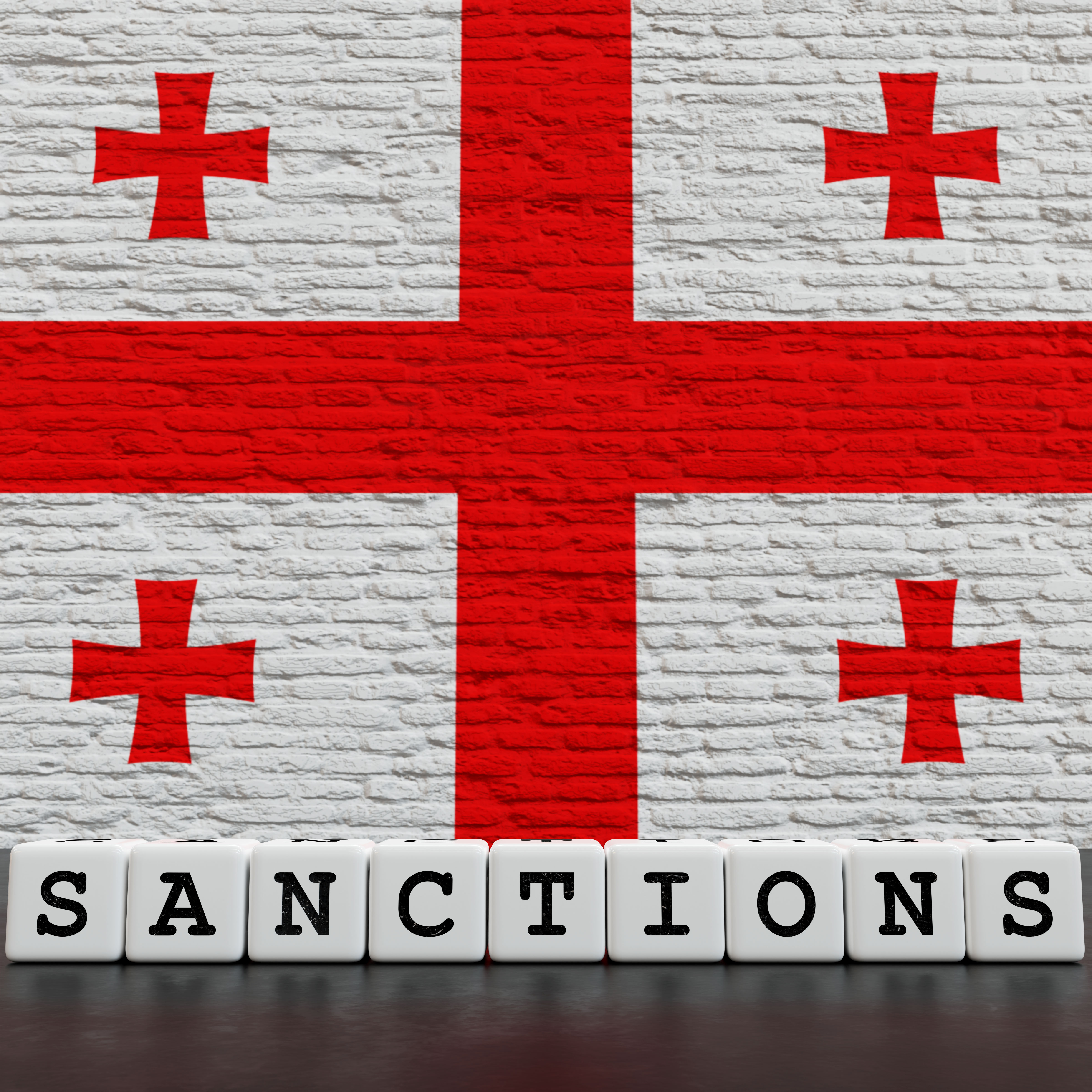 Georgia Flag on Bricks Wall With Sanctions