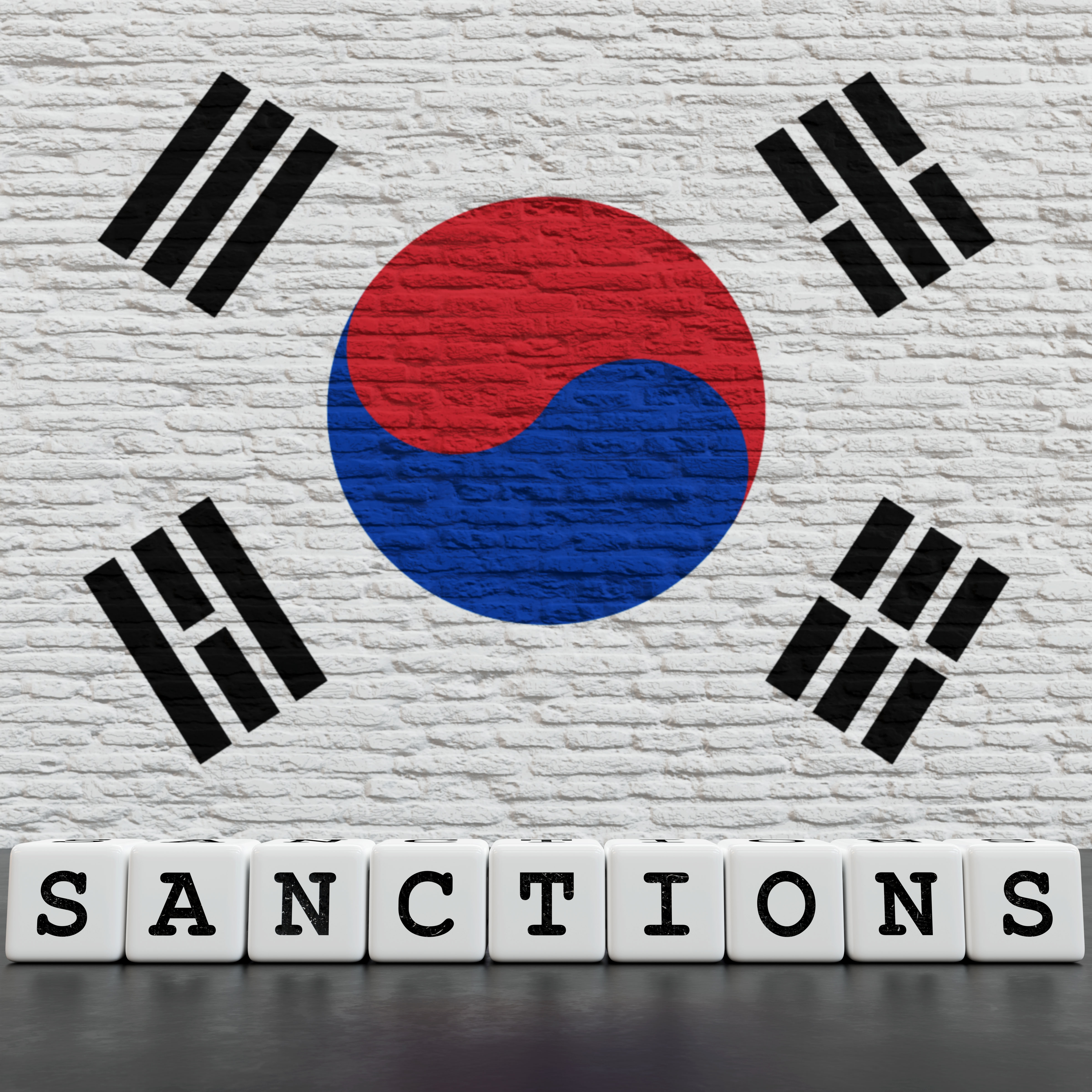 South-Korea Flag on Bricks Wall With Sanctions