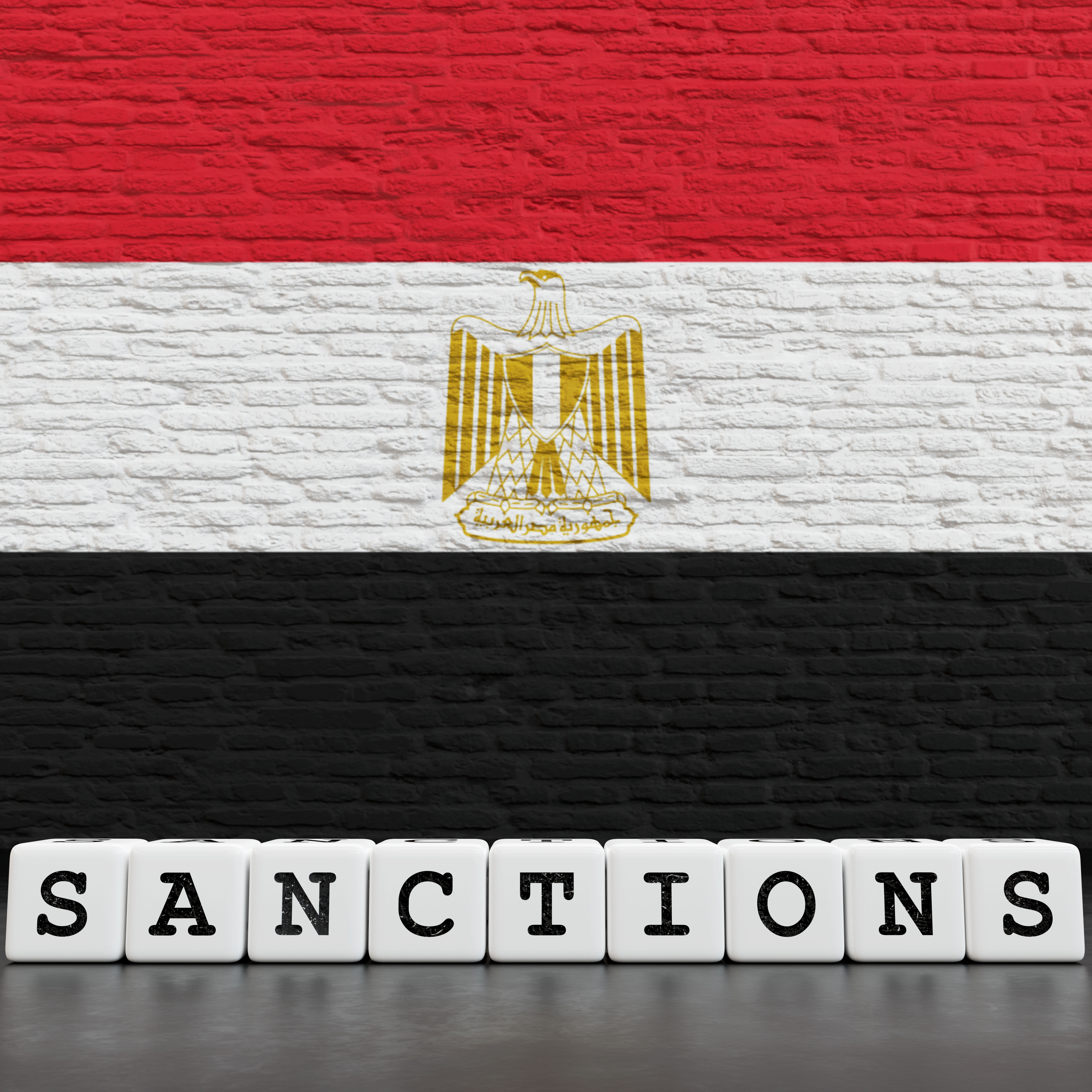 Egypt Flag on Bricks Wall With Sanctions