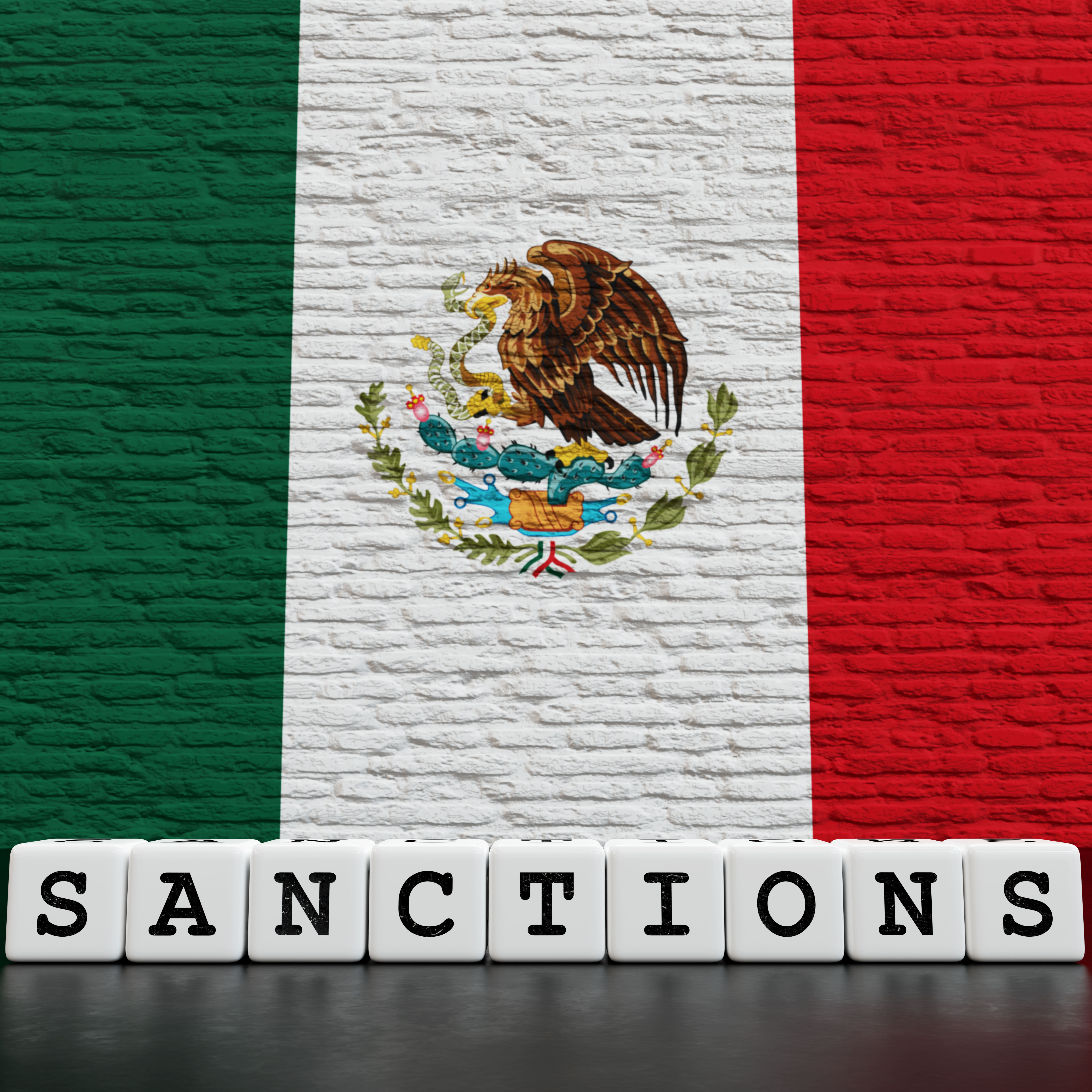 Mexico Flag on Bricks Wall With Sanctions