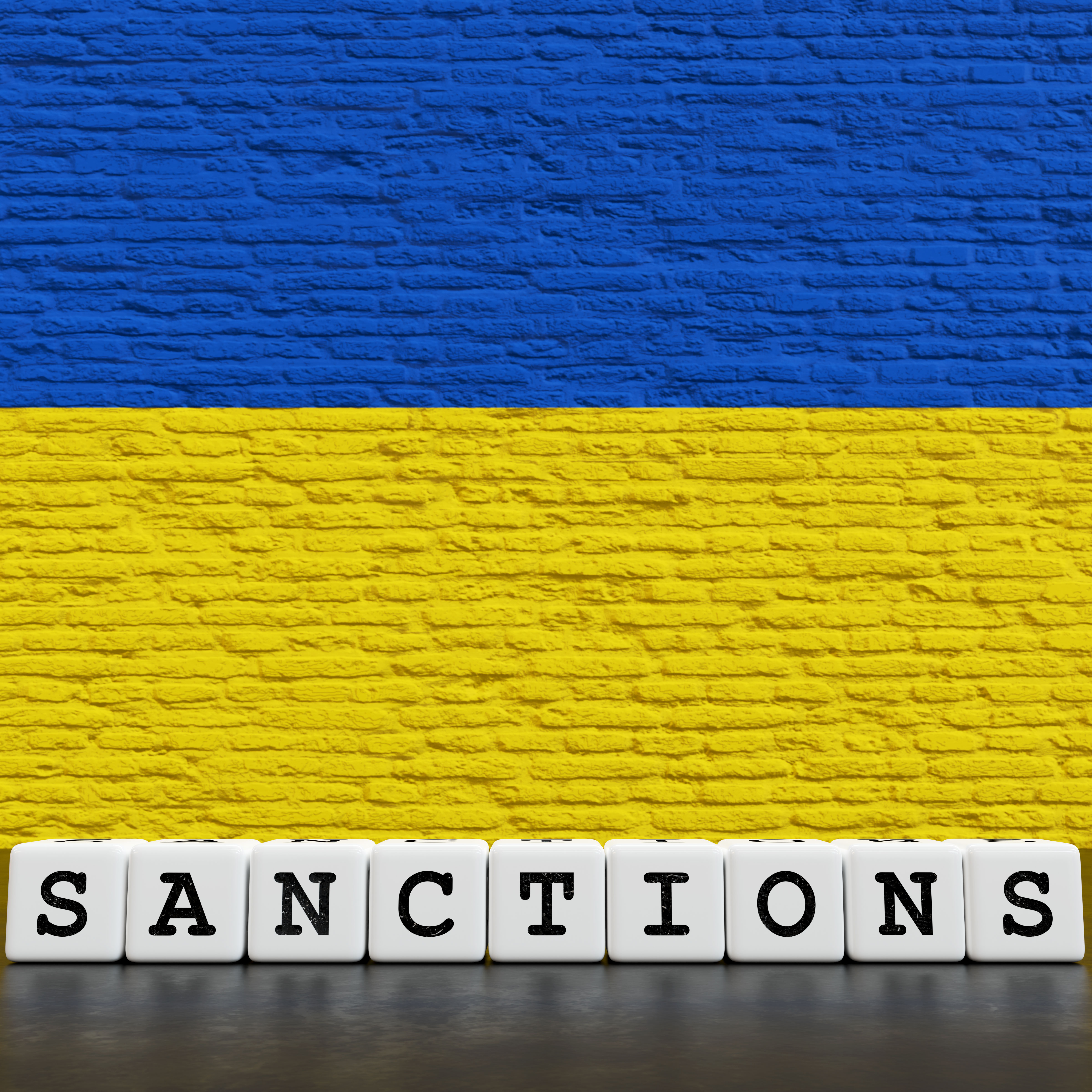 Ukraine Flag on Bricks Wall With Sanctions