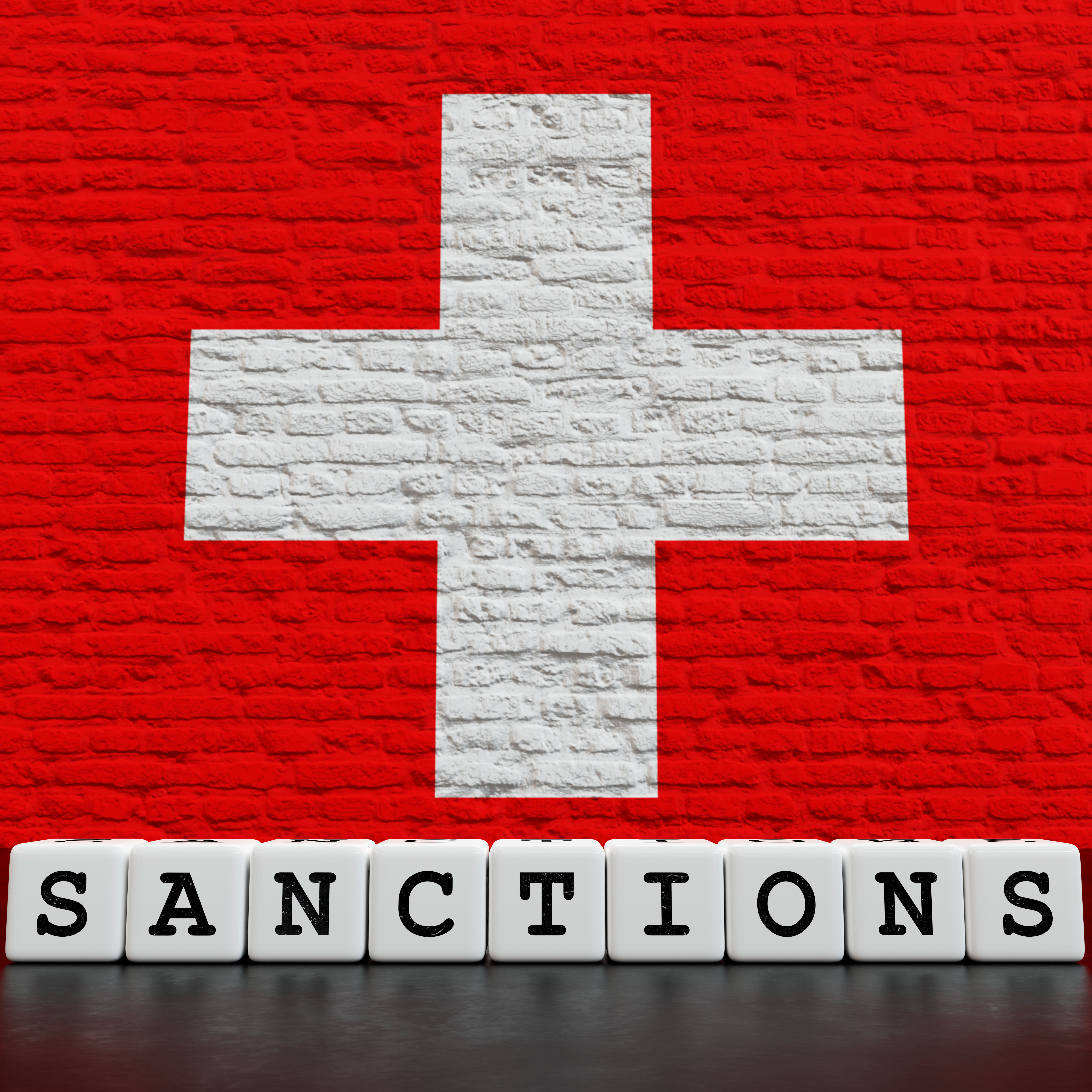 Switzerland Flag on Bricks Wall With Sanctions