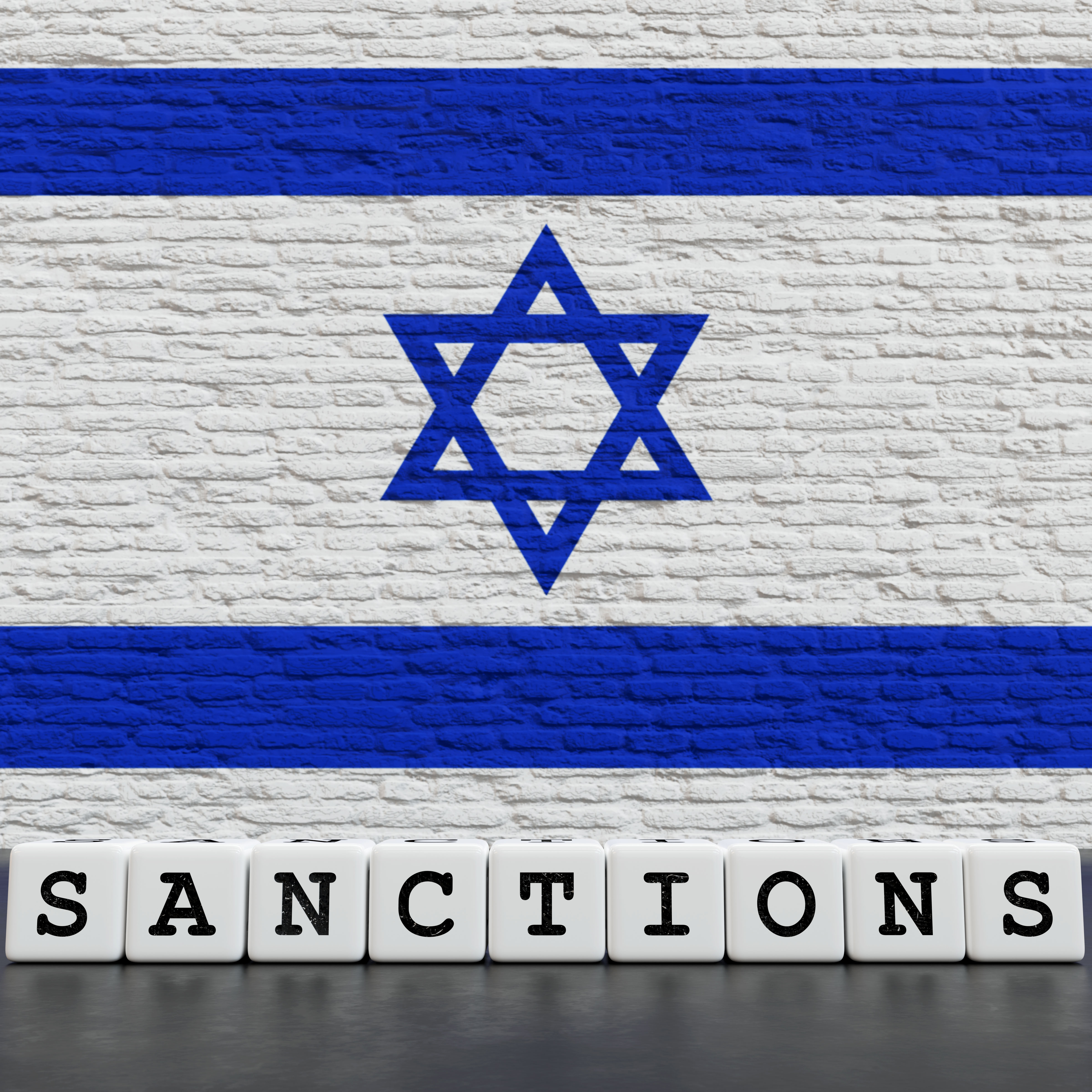 Israel Flag on Bricks Wall With Sanctions