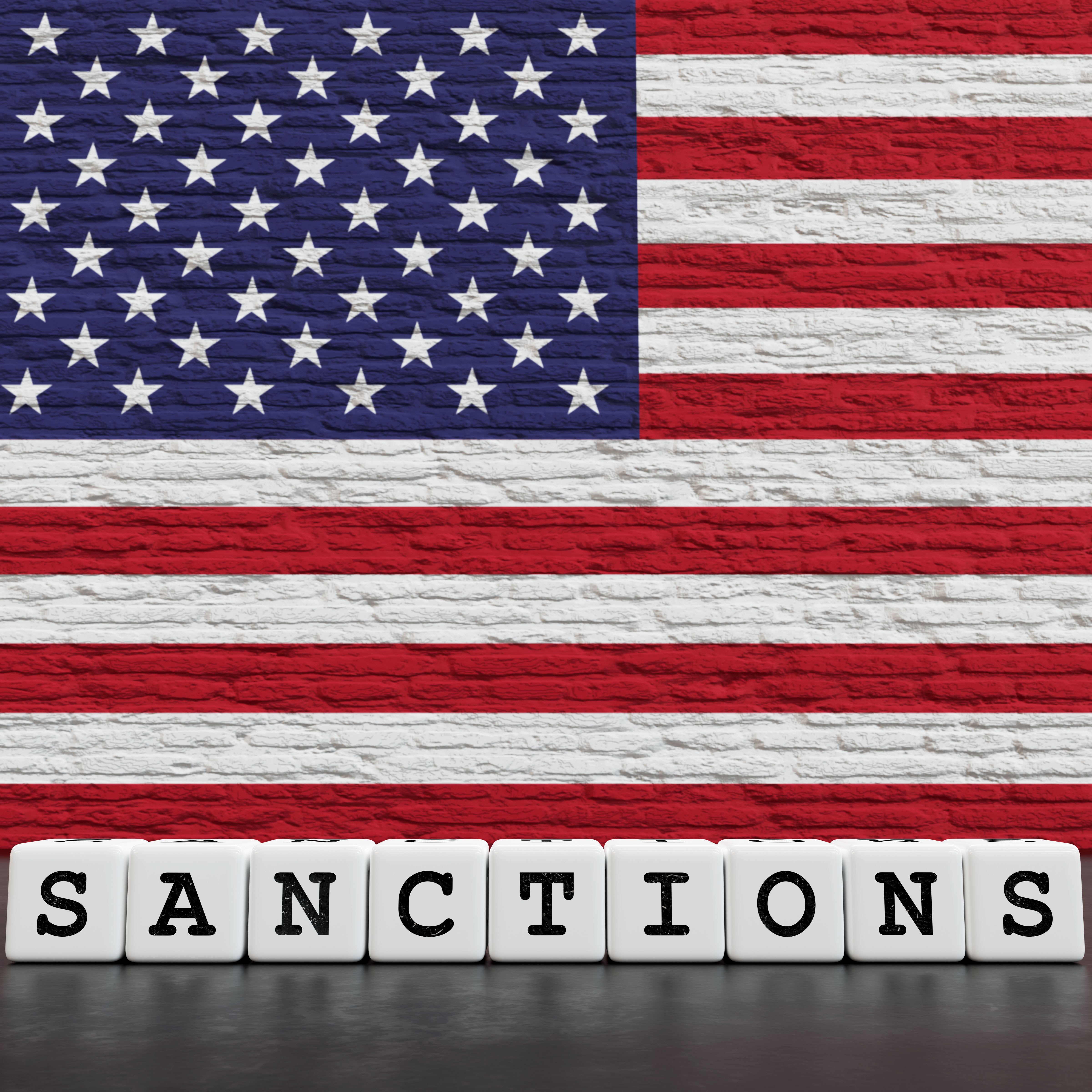 USA Flag on Bricks Wall With Sanctions