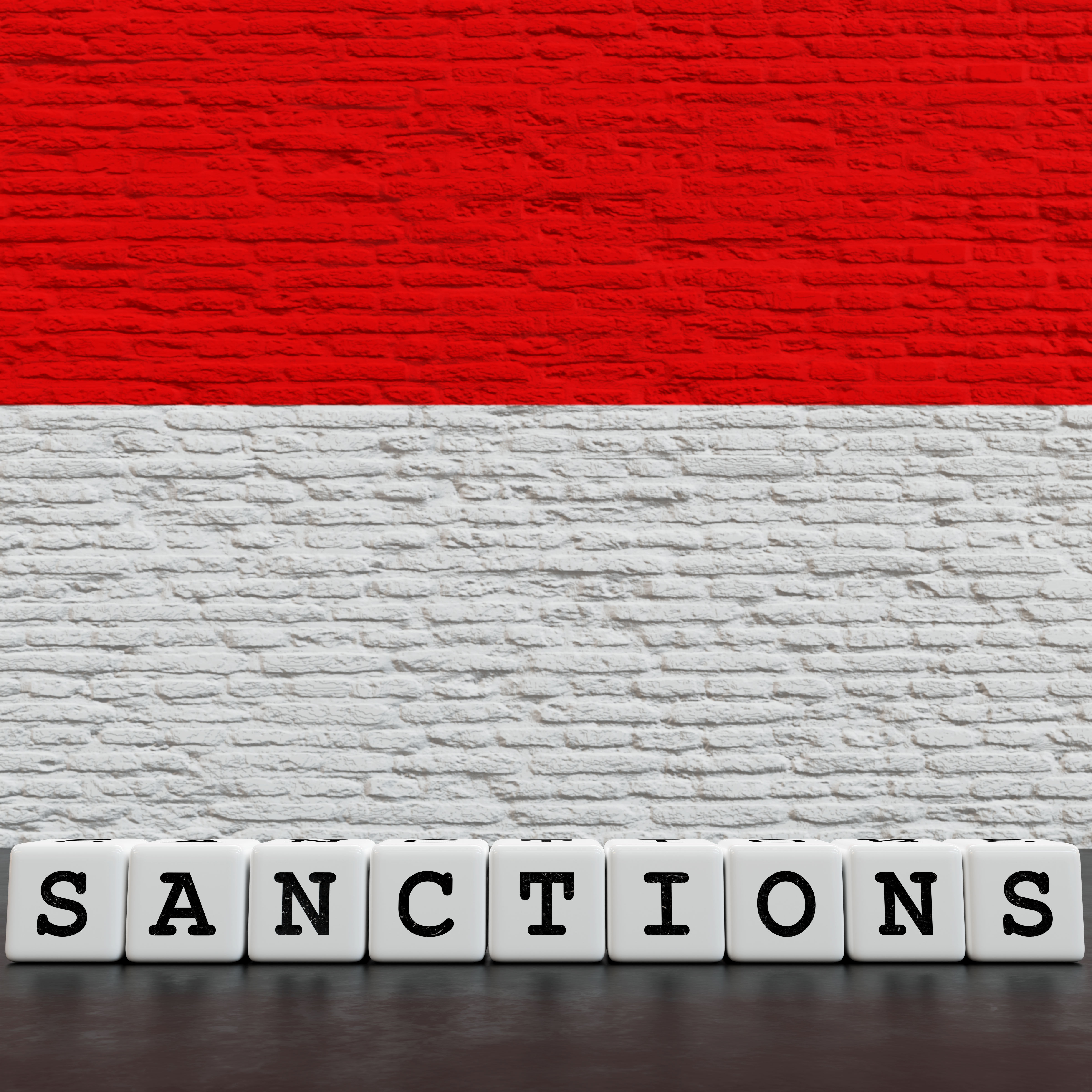 Indonesia Flag on Bricks Wall With Sanctions
