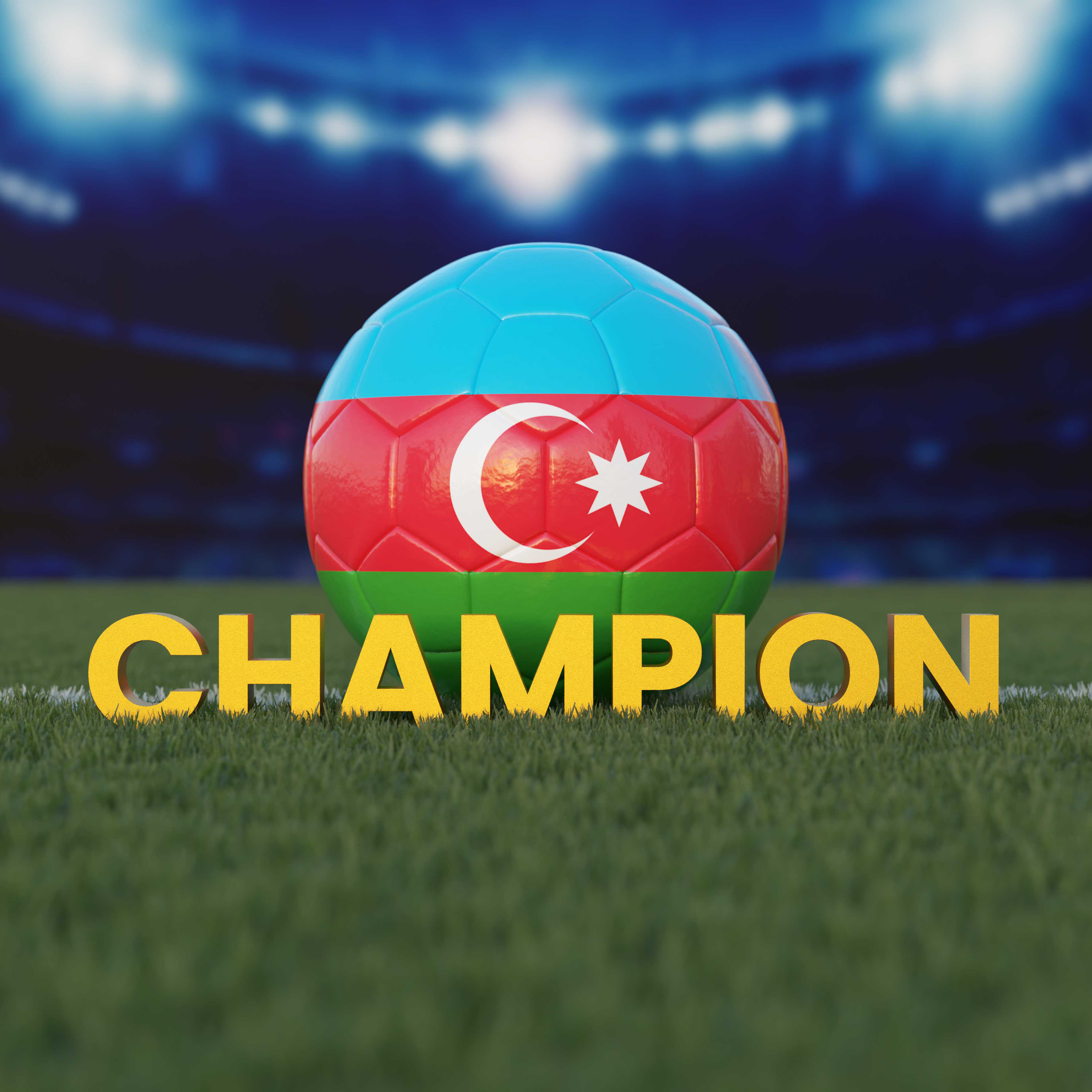 Flag of Azerbaijan On Soccer Ball With CHAMPION Text