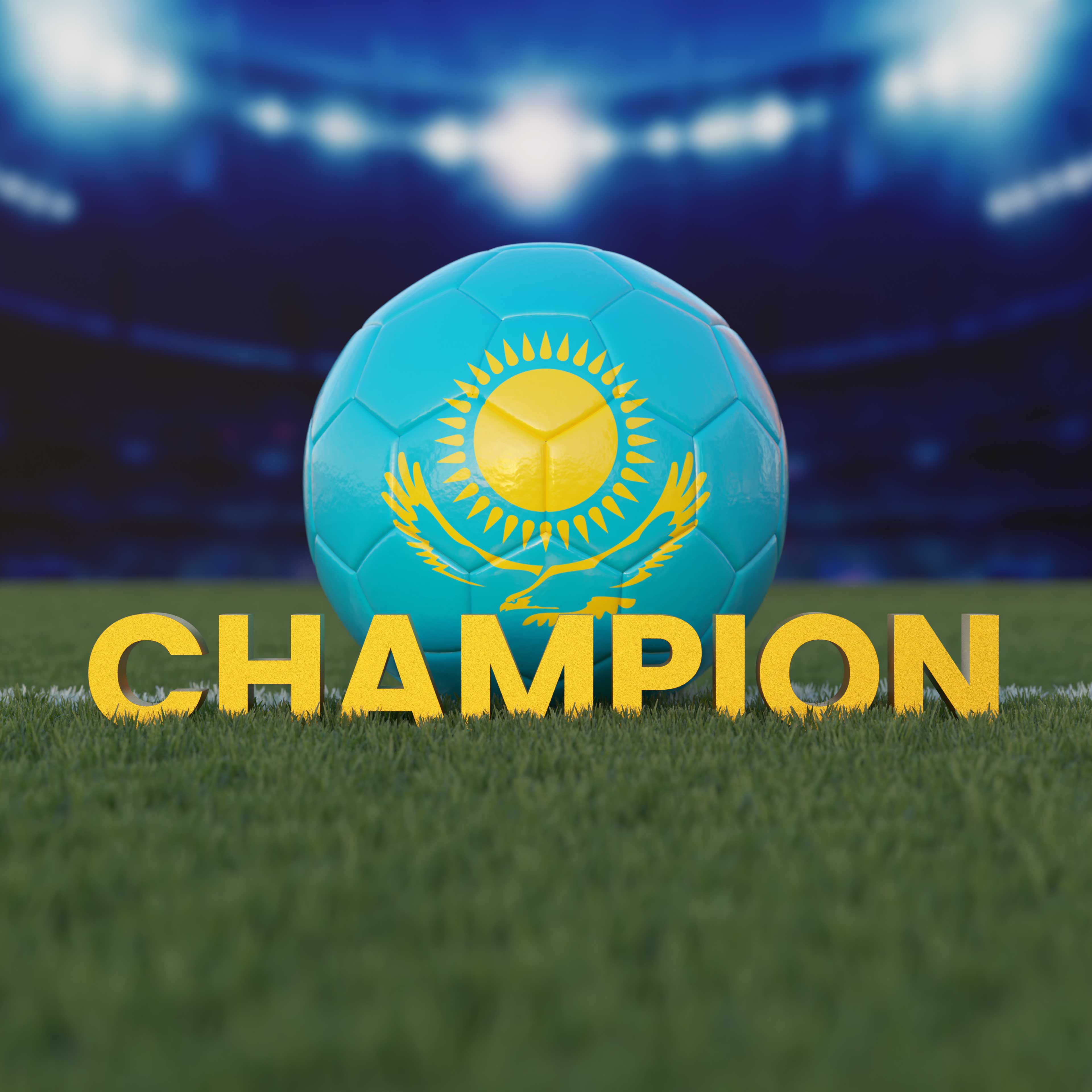 Flag of Kazakhstan On Soccer Ball With CHAMPION Text