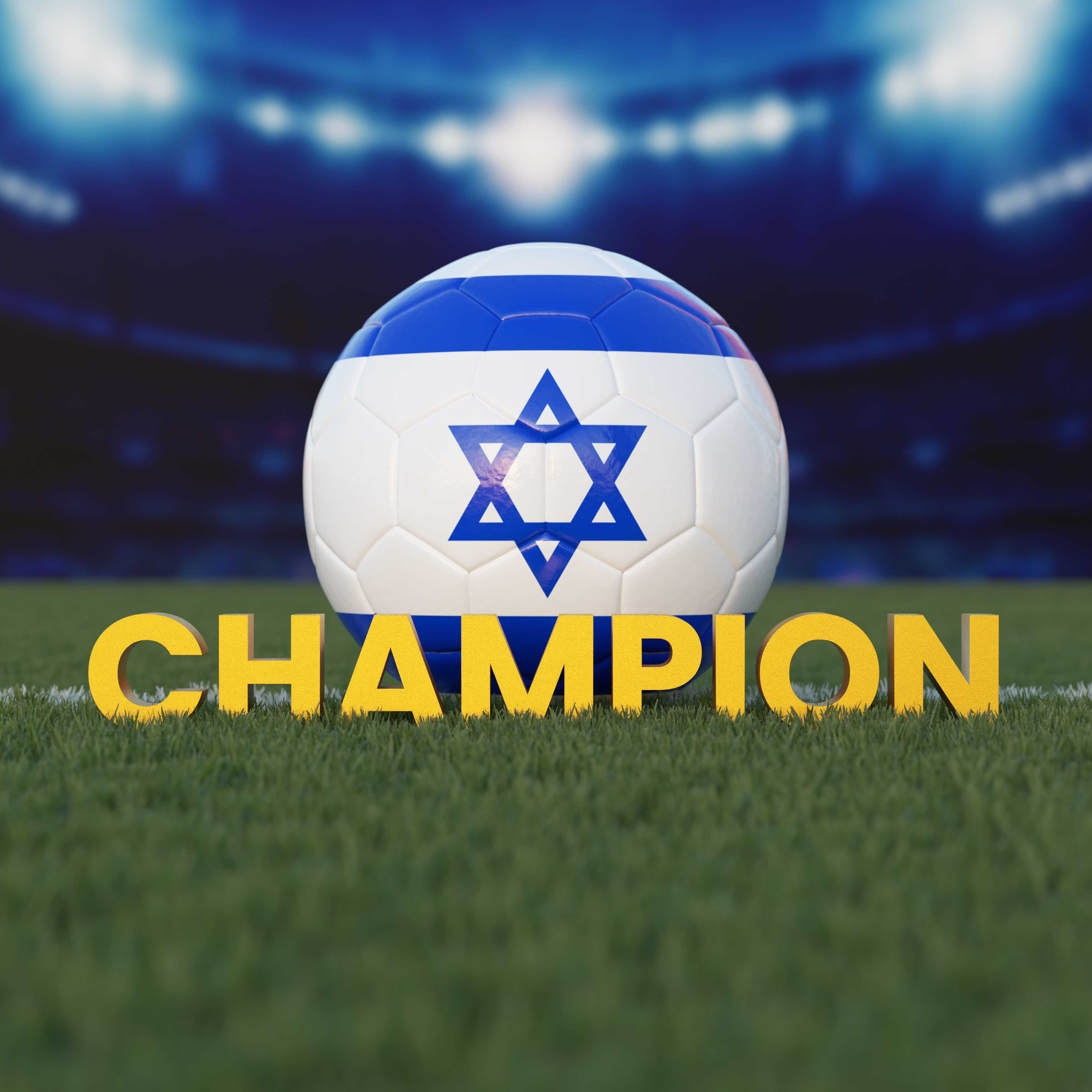 Flag of Israel On Soccer Ball With CHAMPION Text