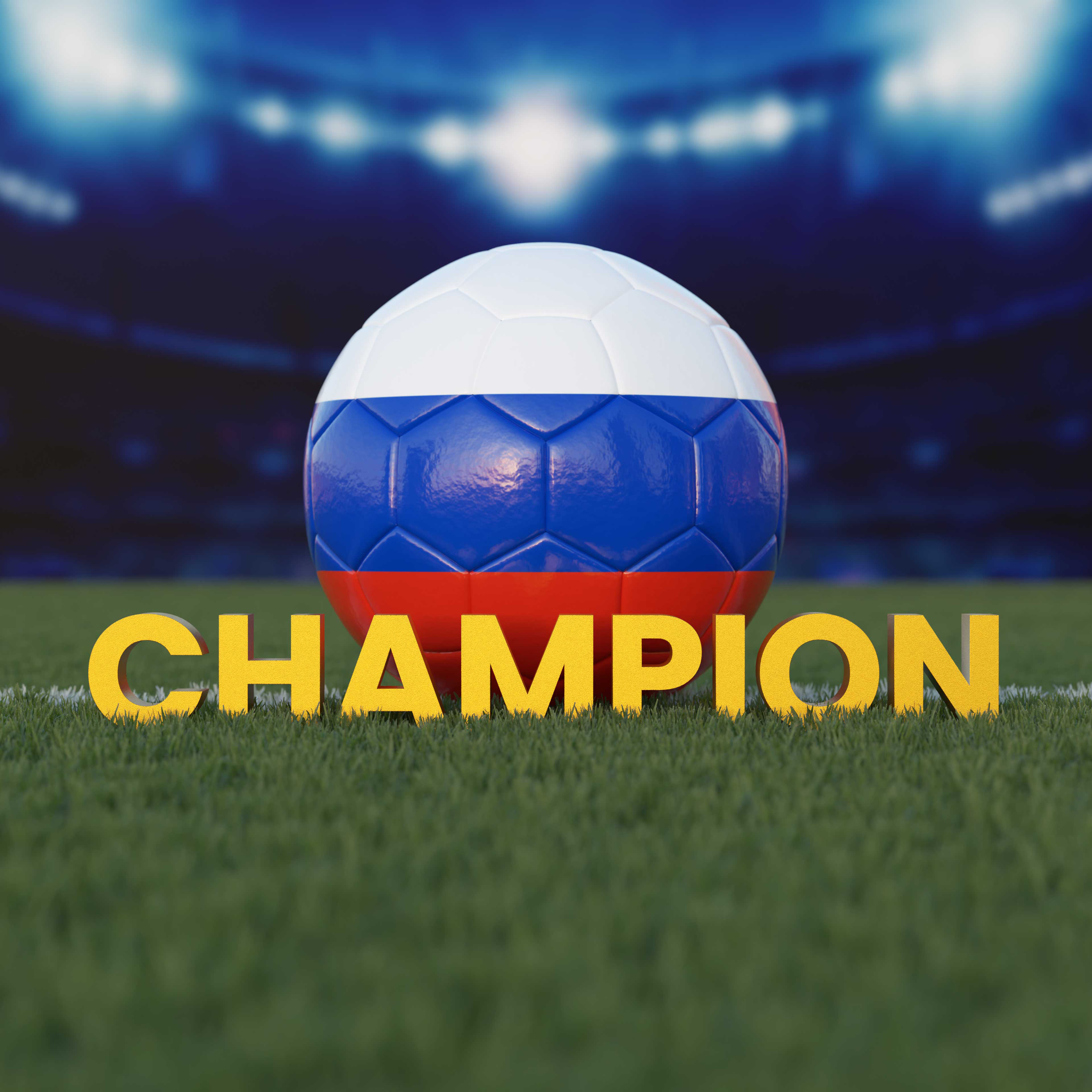 Flag of Russia On Soccer Ball With CHAMPION Text