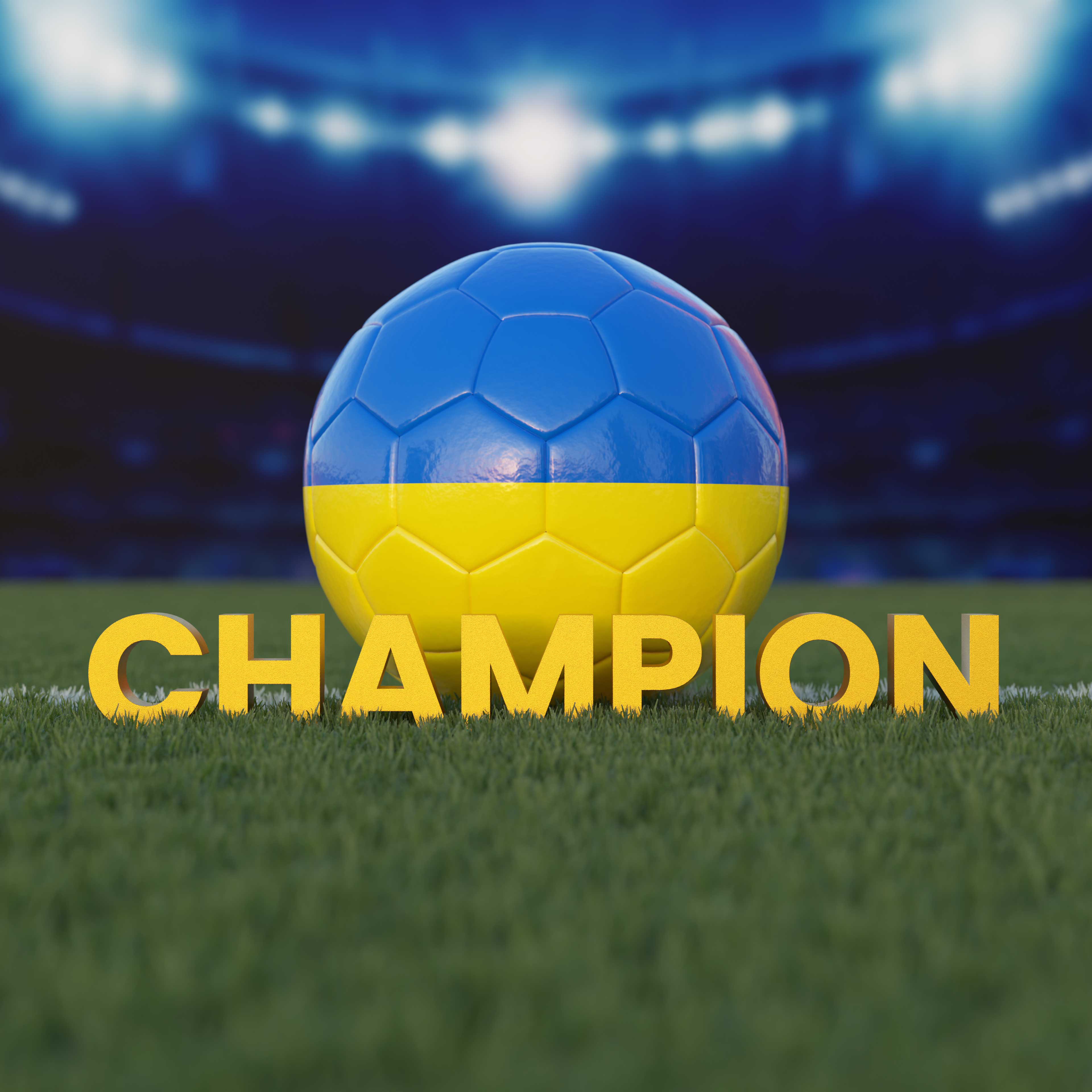 Flag of Ukraine On Soccer Ball With CHAMPION Text