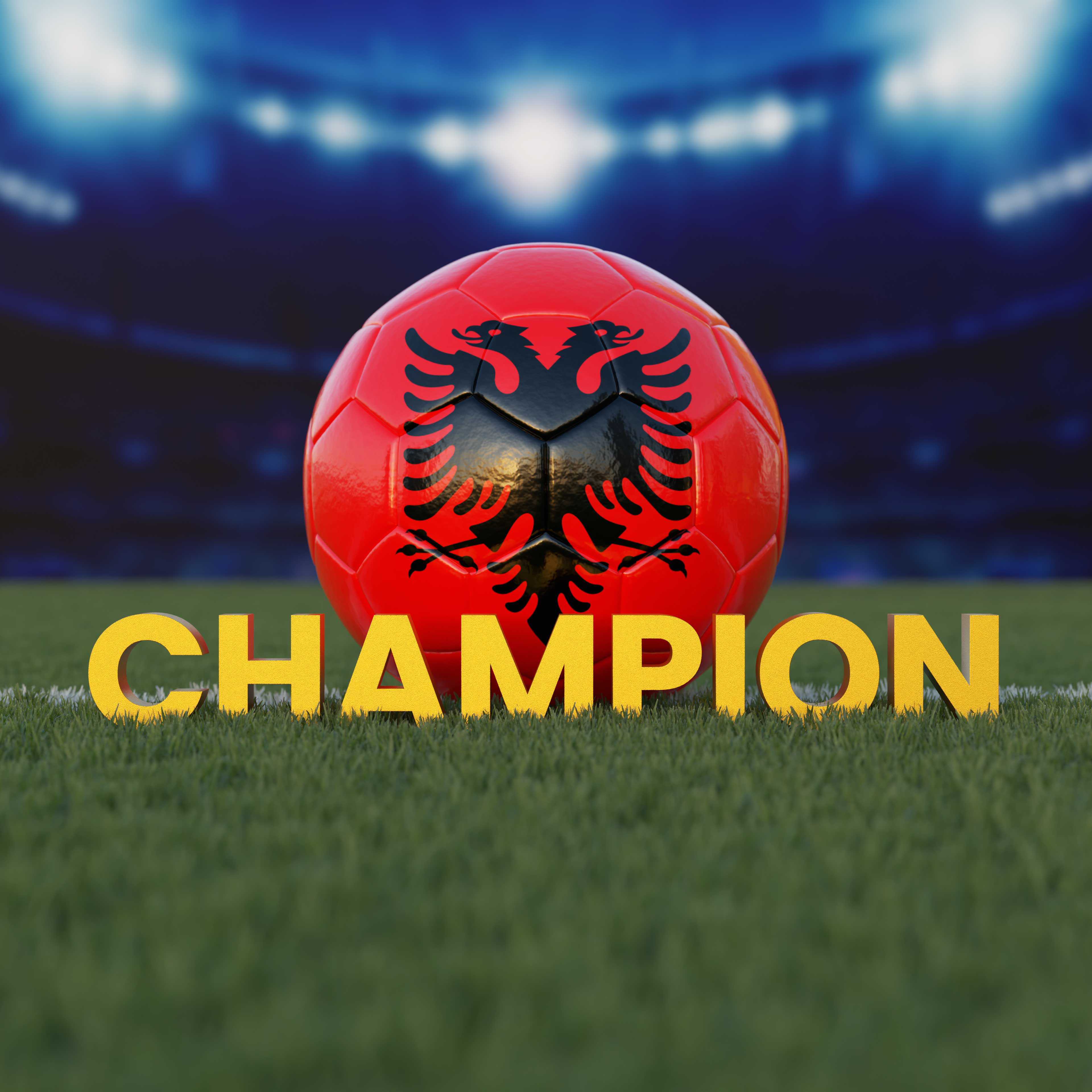 Flag of Albania On Soccer Ball With CHAMPION Text