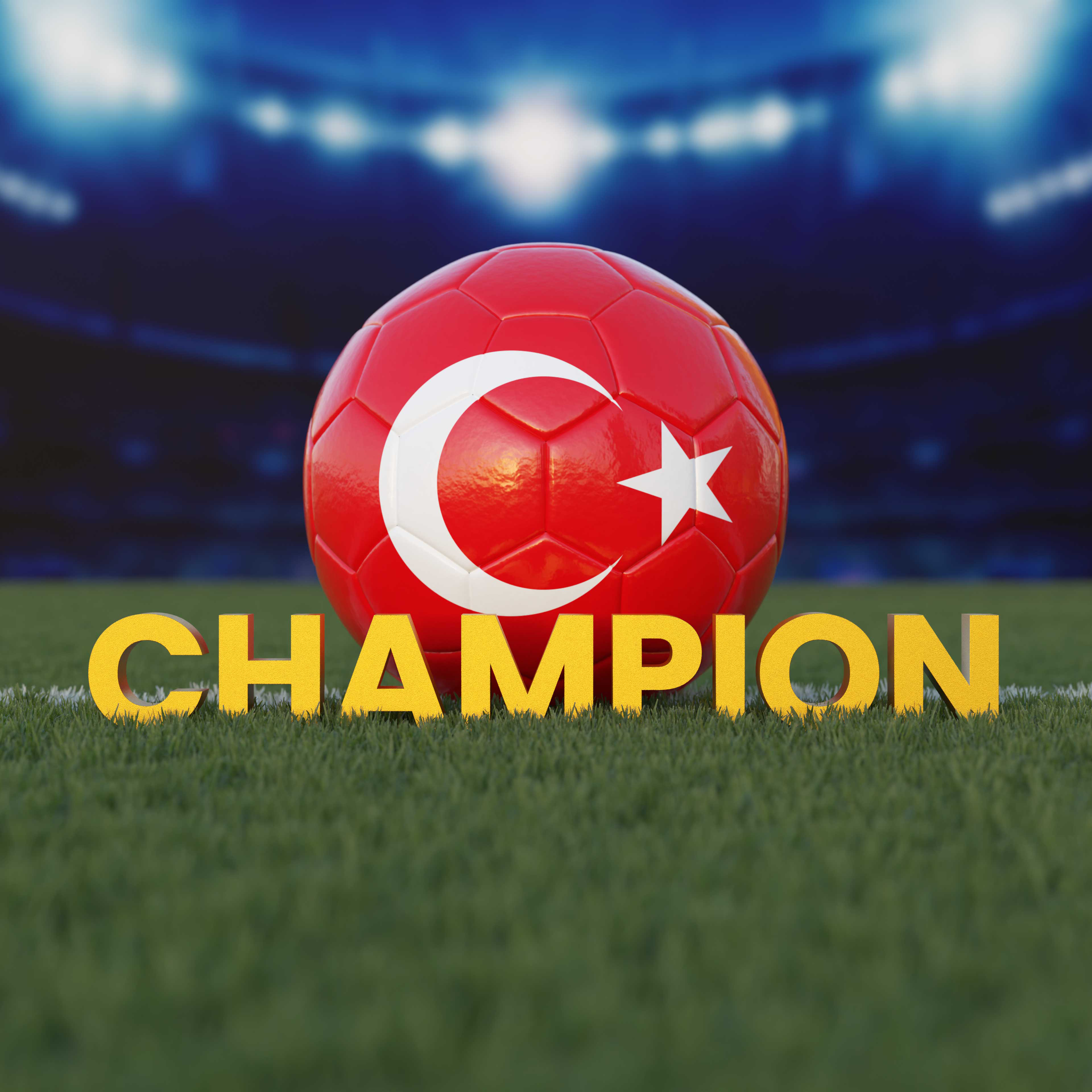 Flag of Turkey On Soccer Ball With CHAMPION Text