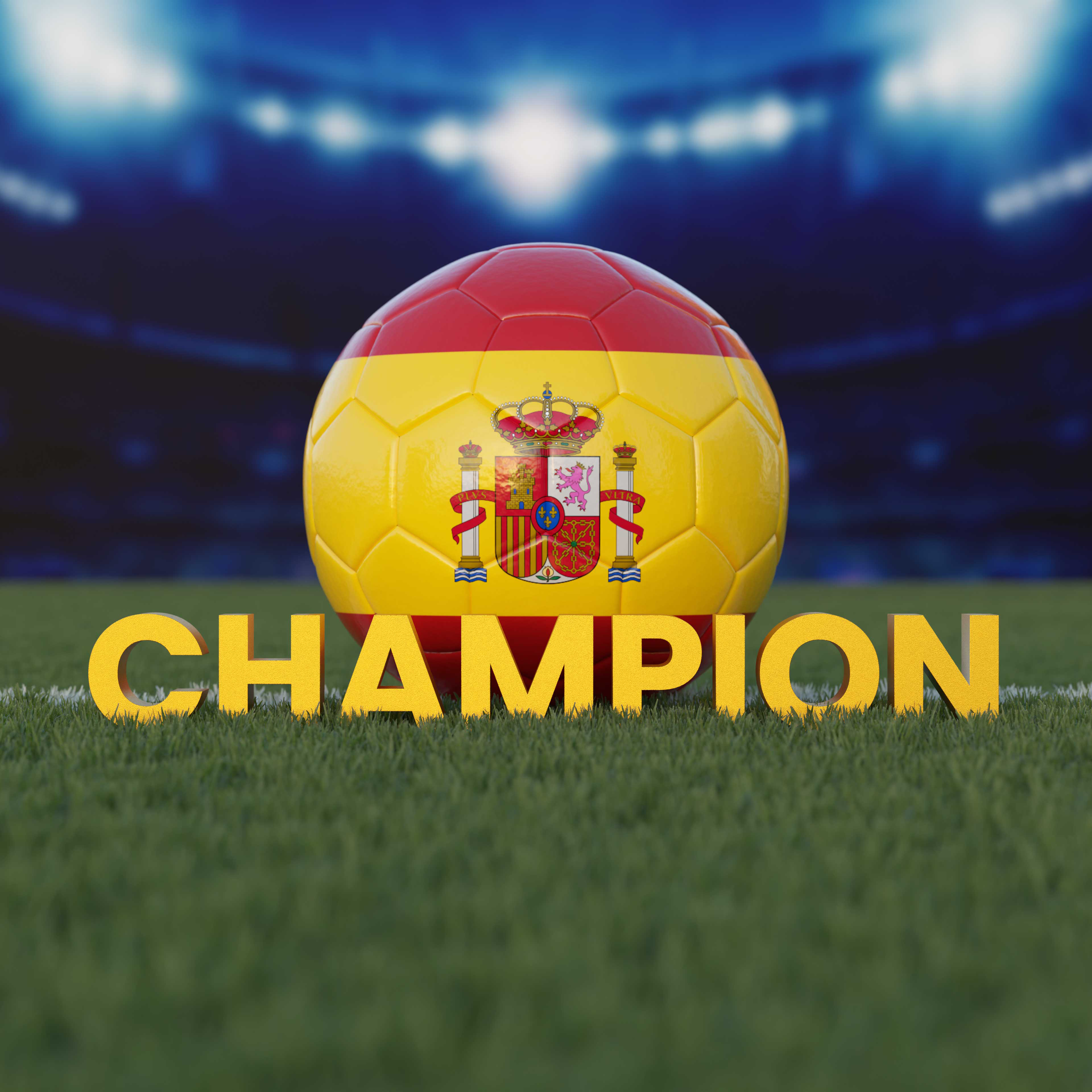 Flag of Spain On Soccer Ball With CHAMPION Text