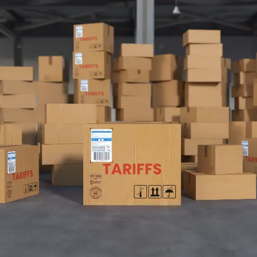 Tariffs Label on Cardboard Boxes