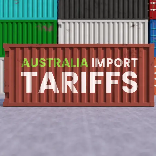 Import Tariffs Concept with Shipping Containers and National Flag Labels